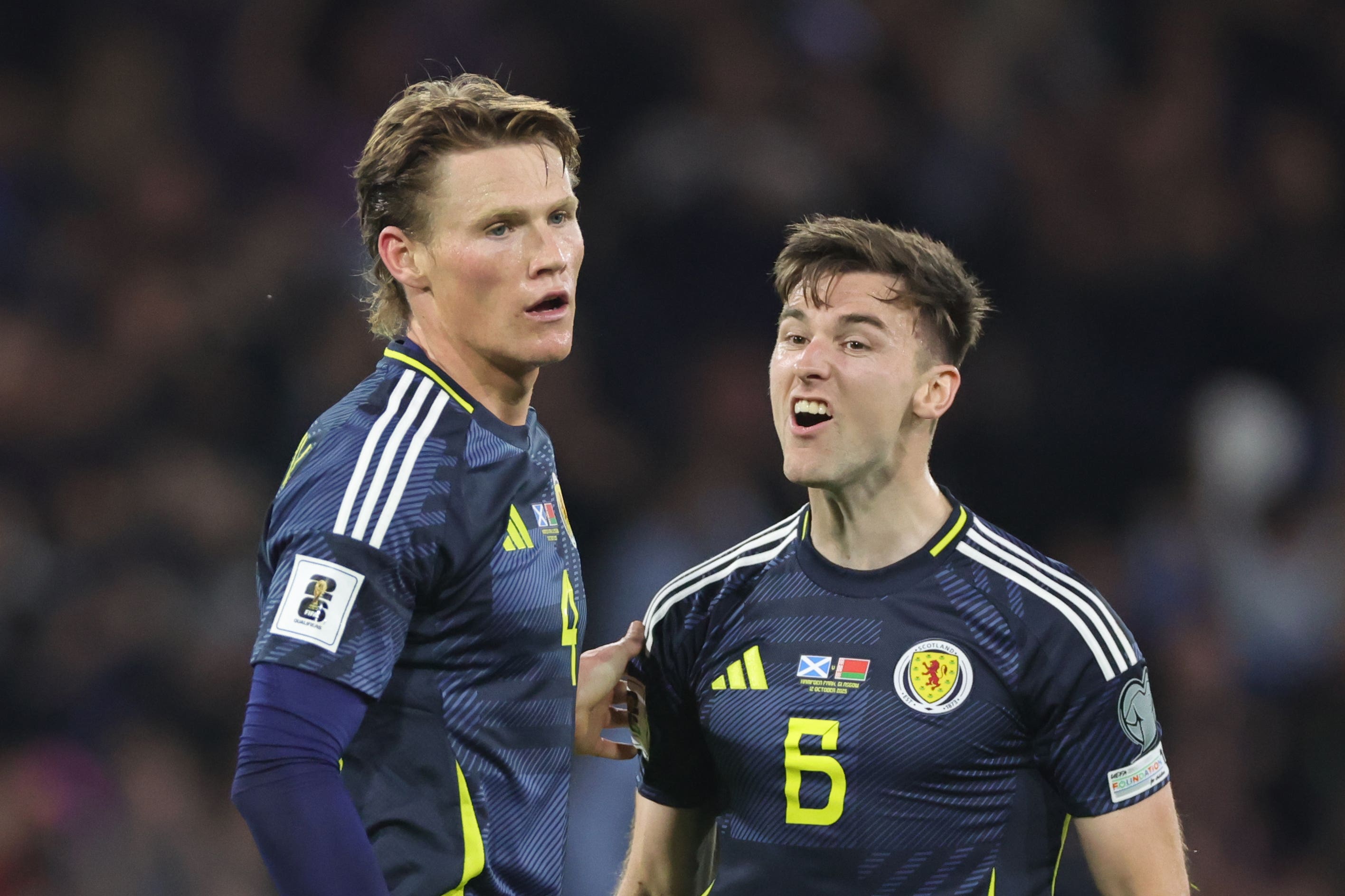 Scott McTominay, left, netted what proved to be the winner against Belarus (Steve Welsh/PA)