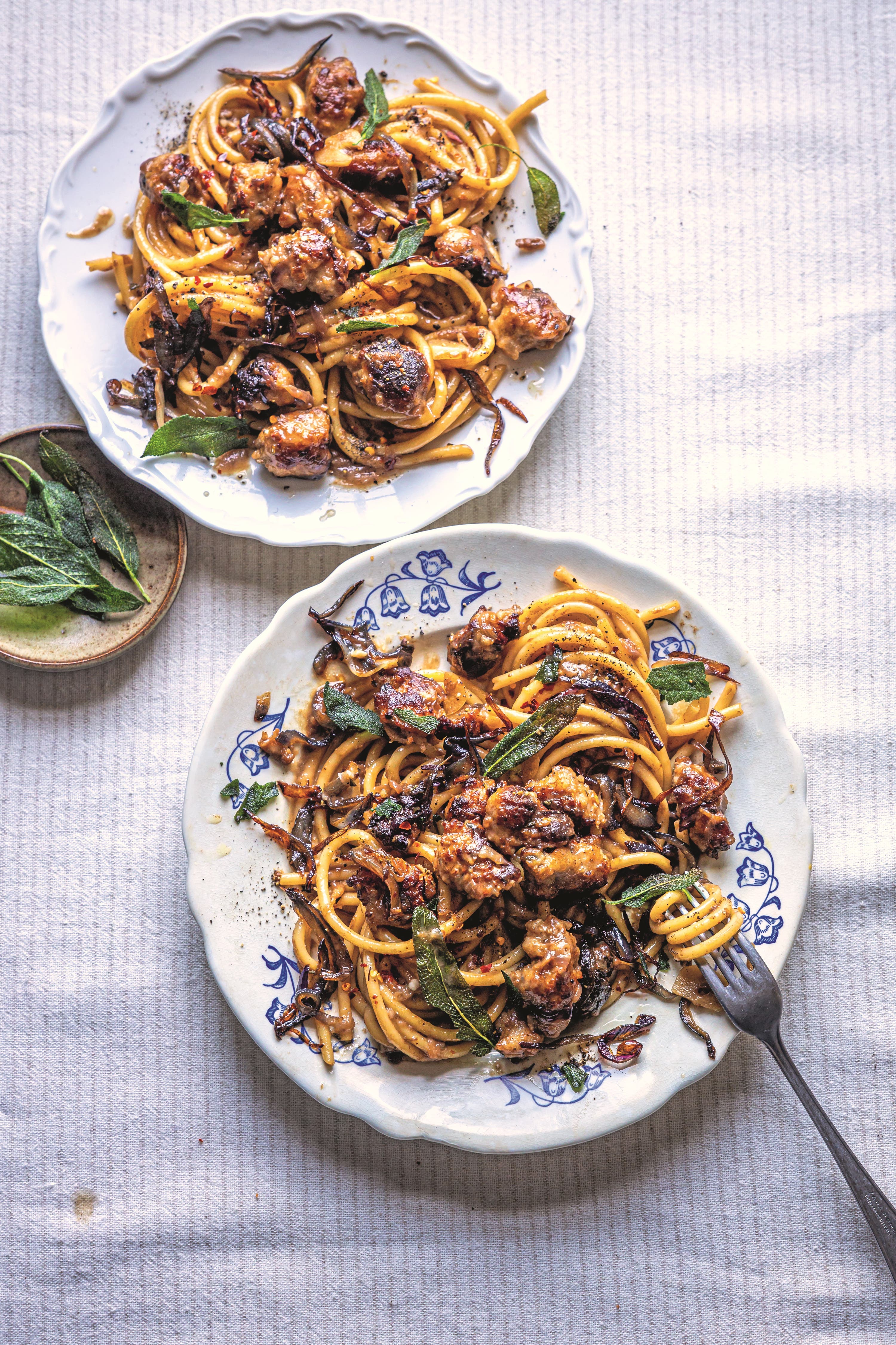 Sweet balsamic onions and golden sausage make this quick pasta dish a weeknight winner