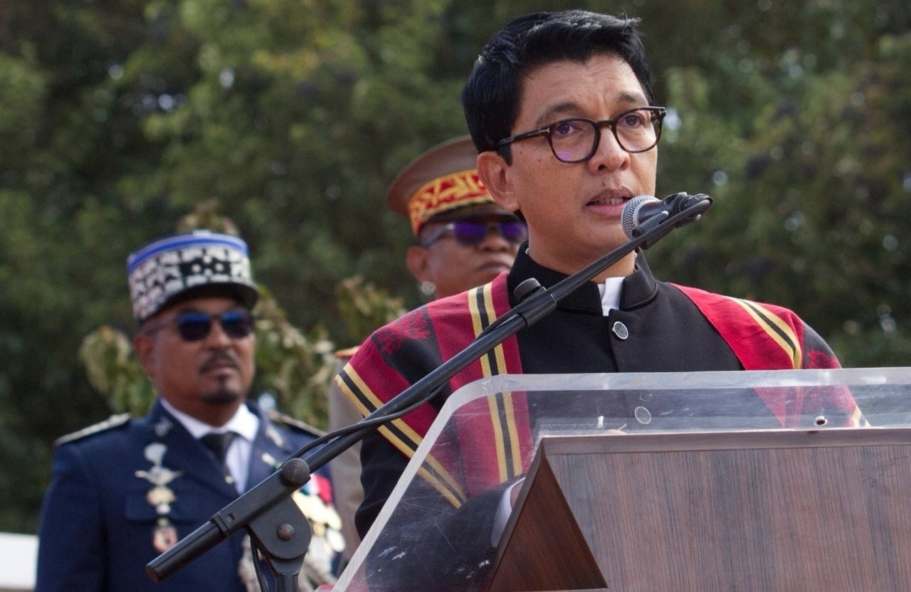 Andry Rajoelina addresses a state ceremony in Antananarivo, Madagascar, on 2 September 2025