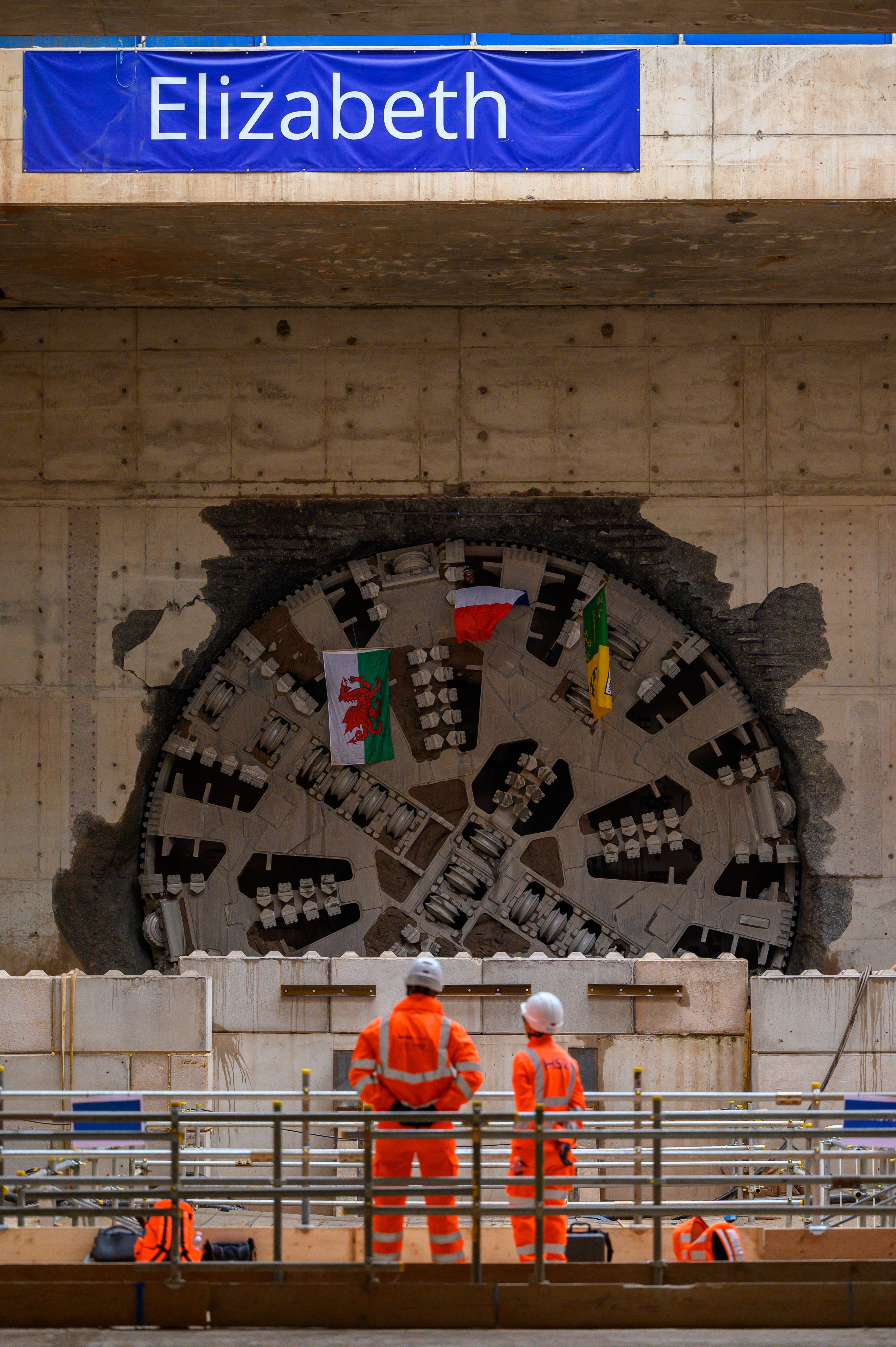 Workers at the completion of the digging of major tunnels on the route between Birmingham and west London (HS2 Ltd/PA)