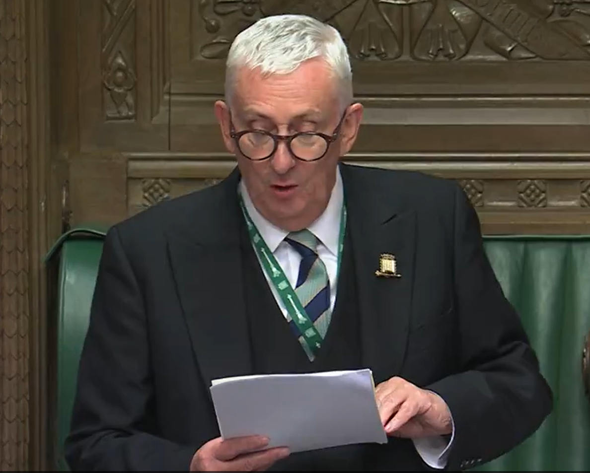 Commons speaker Lindsay Hoyle reads a statement on the China spy trial