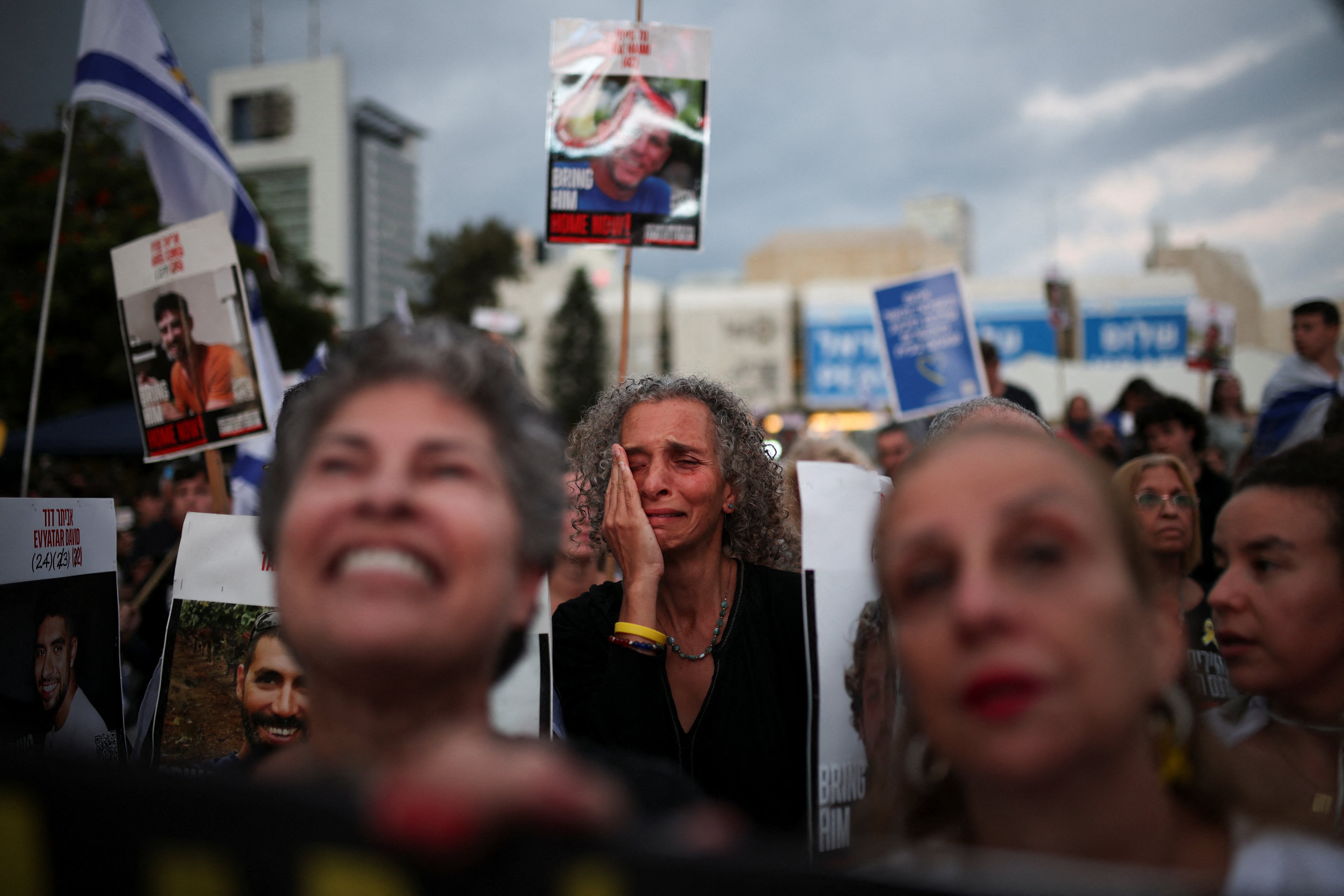 Crowds gathering at Hostages Square in Tel Aviv, Israel, on Monday