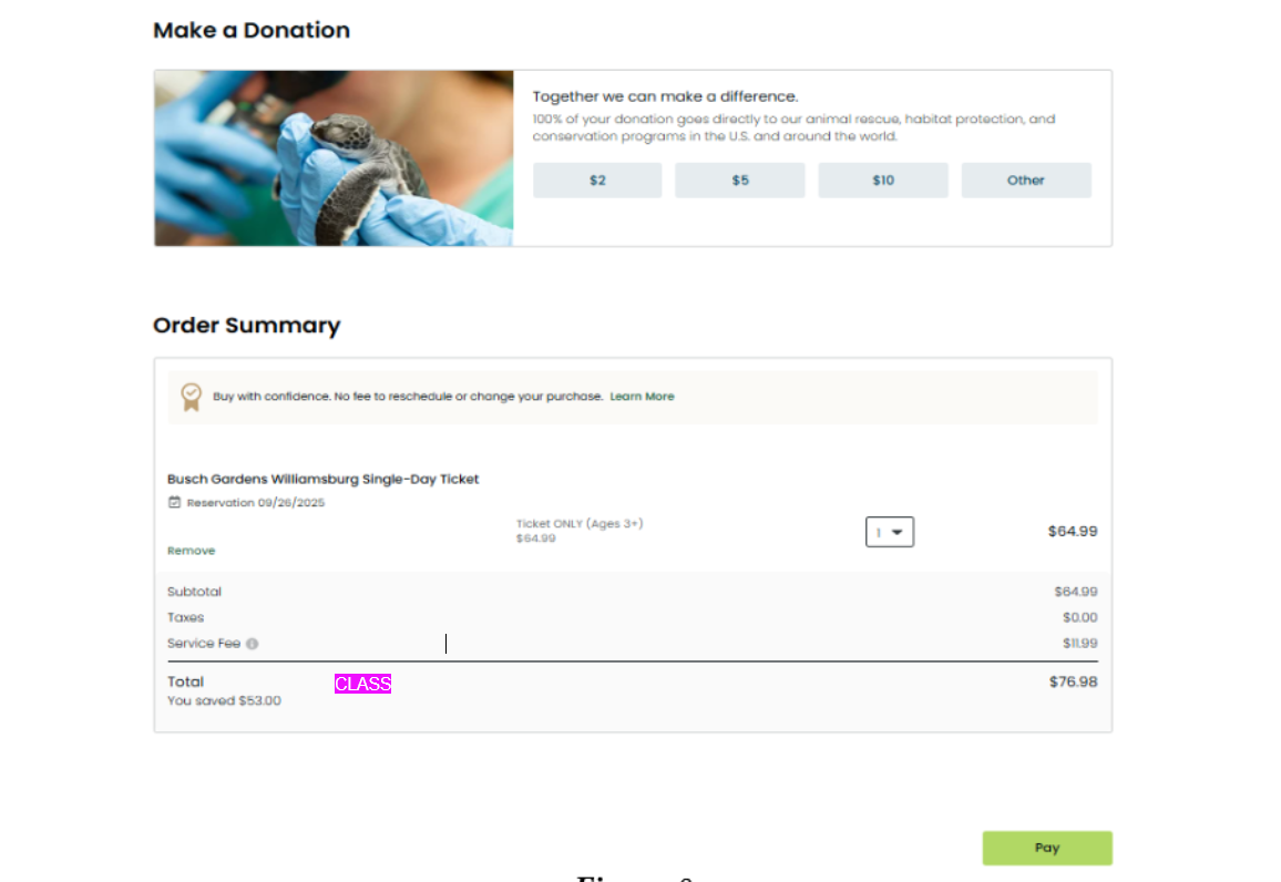 A screenshot from Matthew Beeman's lawsuit against United Parks and Resorts, showing the final price confirmation page