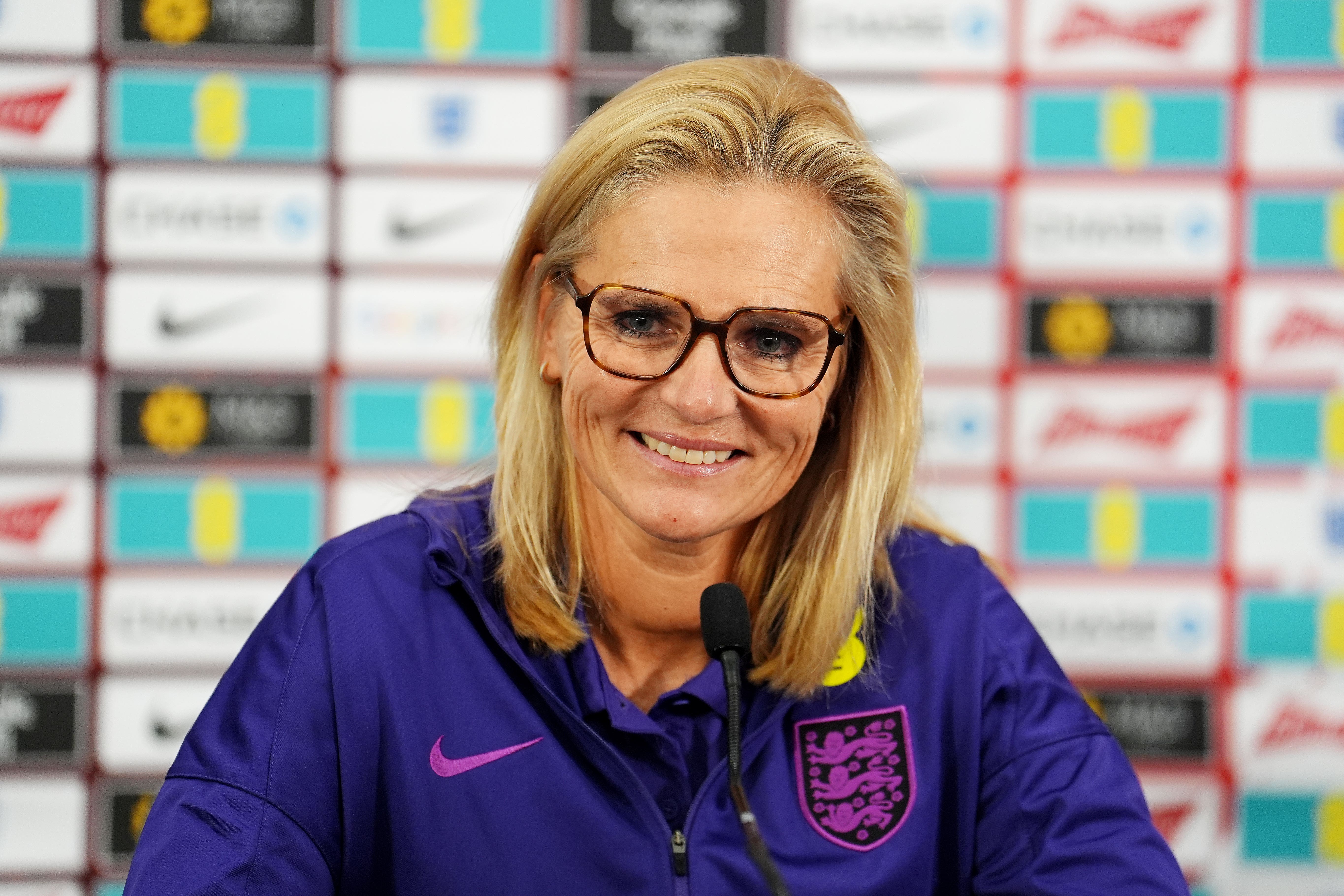 England manager Sarina Wiegman during a squad announcement at St George’s Park (Martin Rickett/PA)