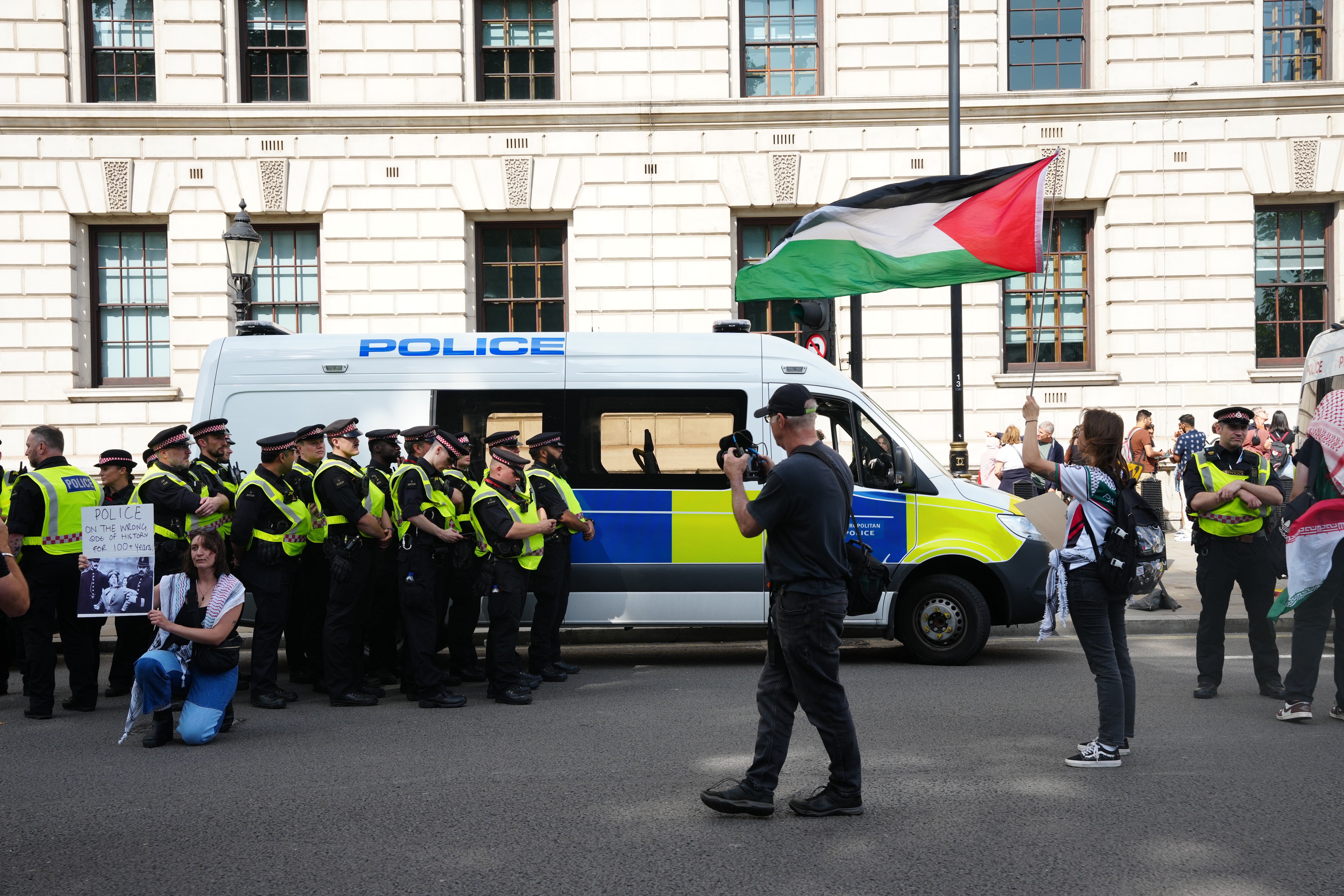 Police officers at a Palestine Action protest earlier in October