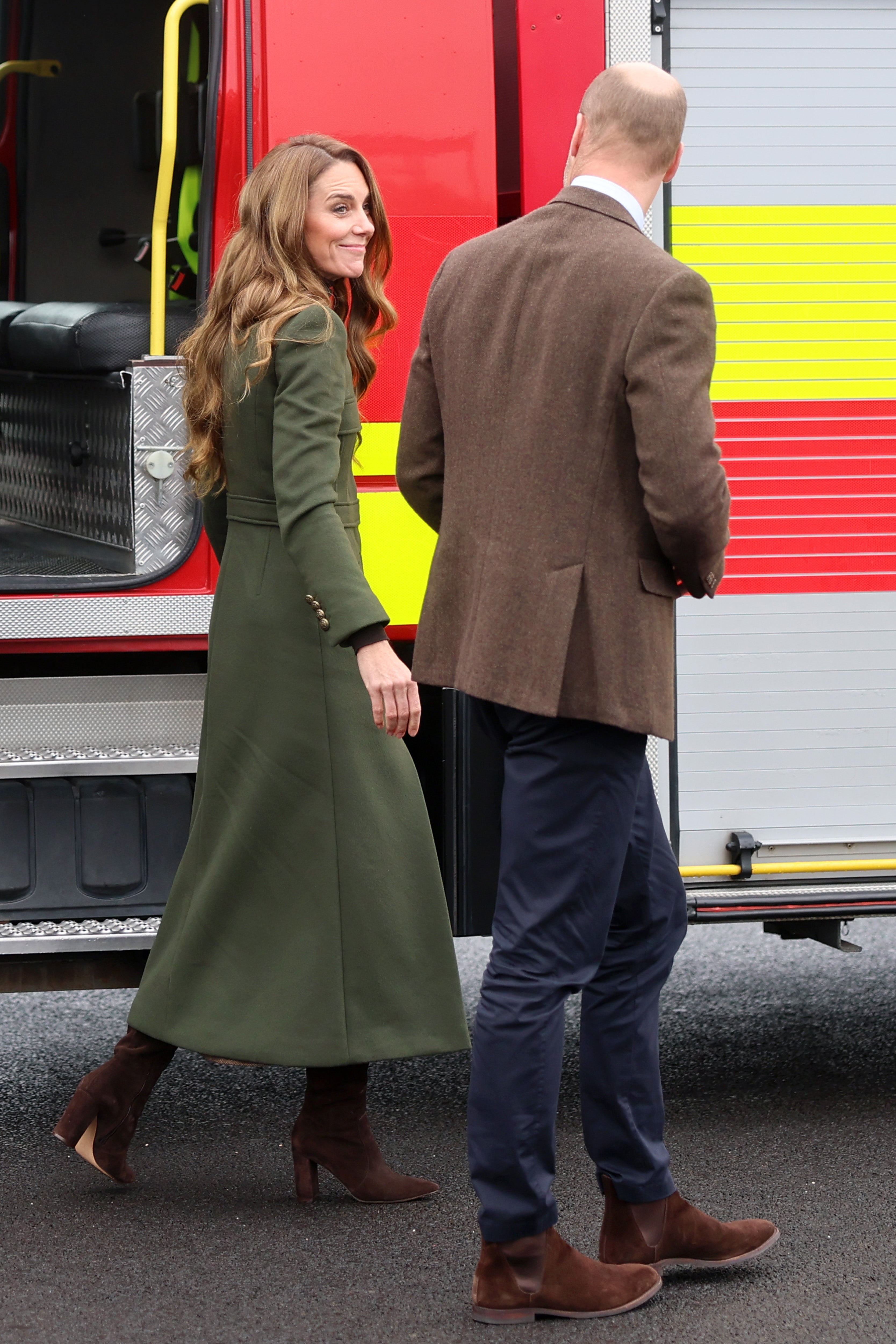 Firefighters who met the Prince and Princess of Wales claimed the princess asked for the sirens to be put on as they took a trip in a fire engine