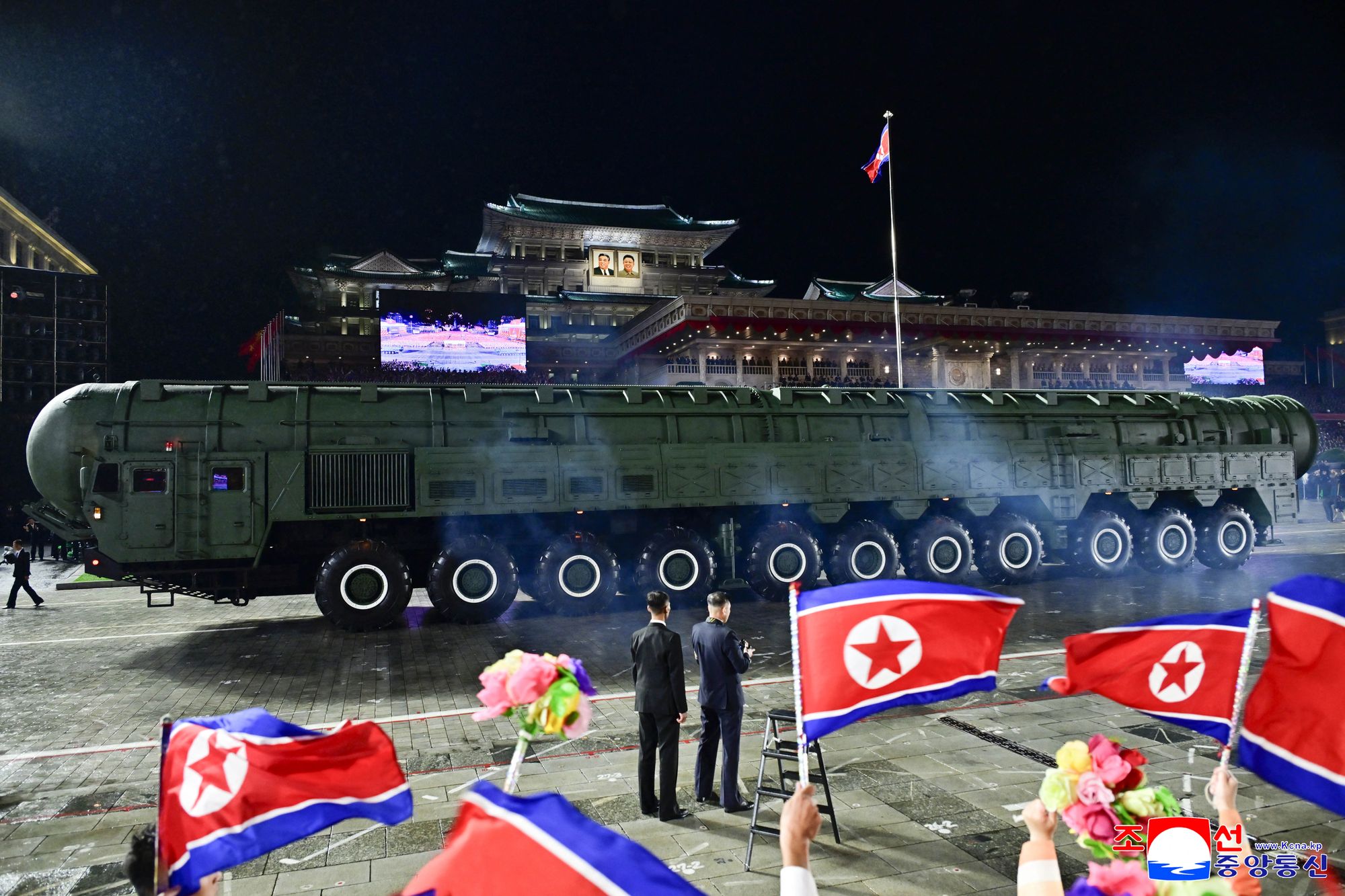 <p>A new intercontinental ballistic missile (ICBM), during the military parade to celebrate the 80th founding anniversary of the Workers' Party of Korea in North Korea</p>