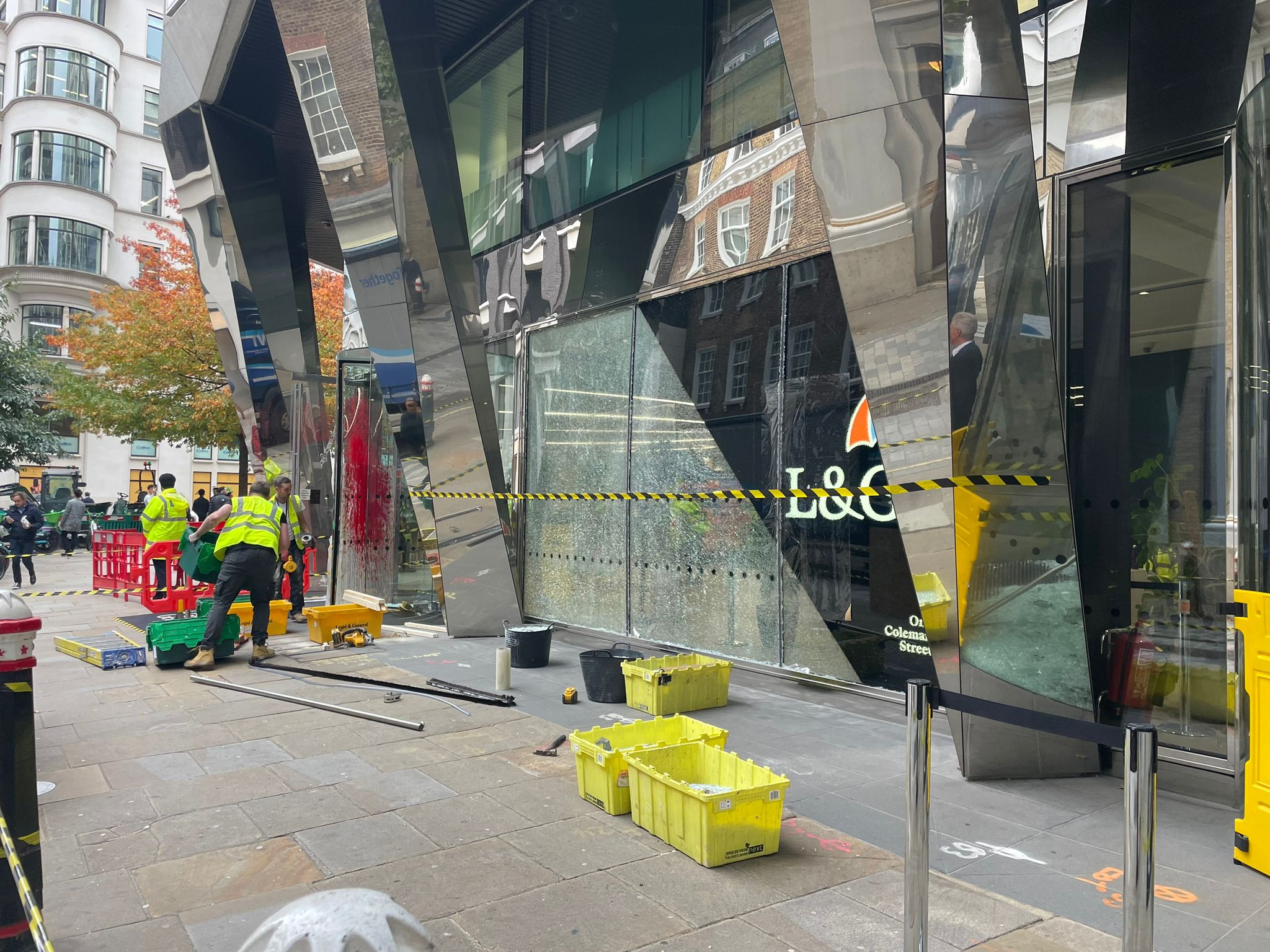 Though the motive behind the incident is unclear, it follows similar attacks at other offices of financial service providers in London.