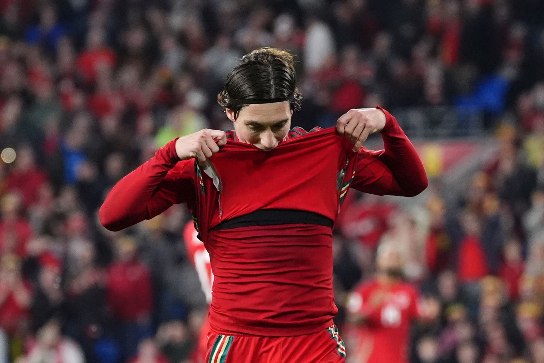 Harry Wilson shows his disappointment after missing a chance against Belgium (Adam Davy/PA