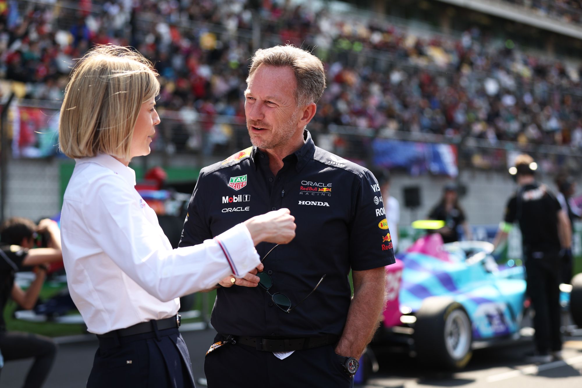 Susie Wolff (left) believes Christian Horner (right) ‘played a character’ at Red Bull