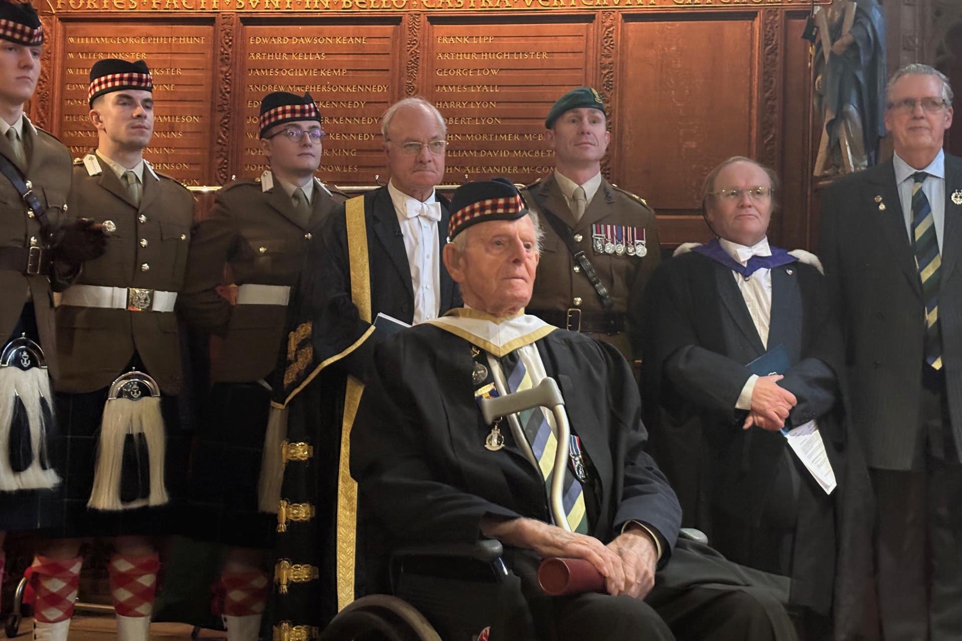 D-Day veteran Jim Glennie (front centre) was awarded an honorary degree at the University of Aberdeen (Nick Forbes/PA)
