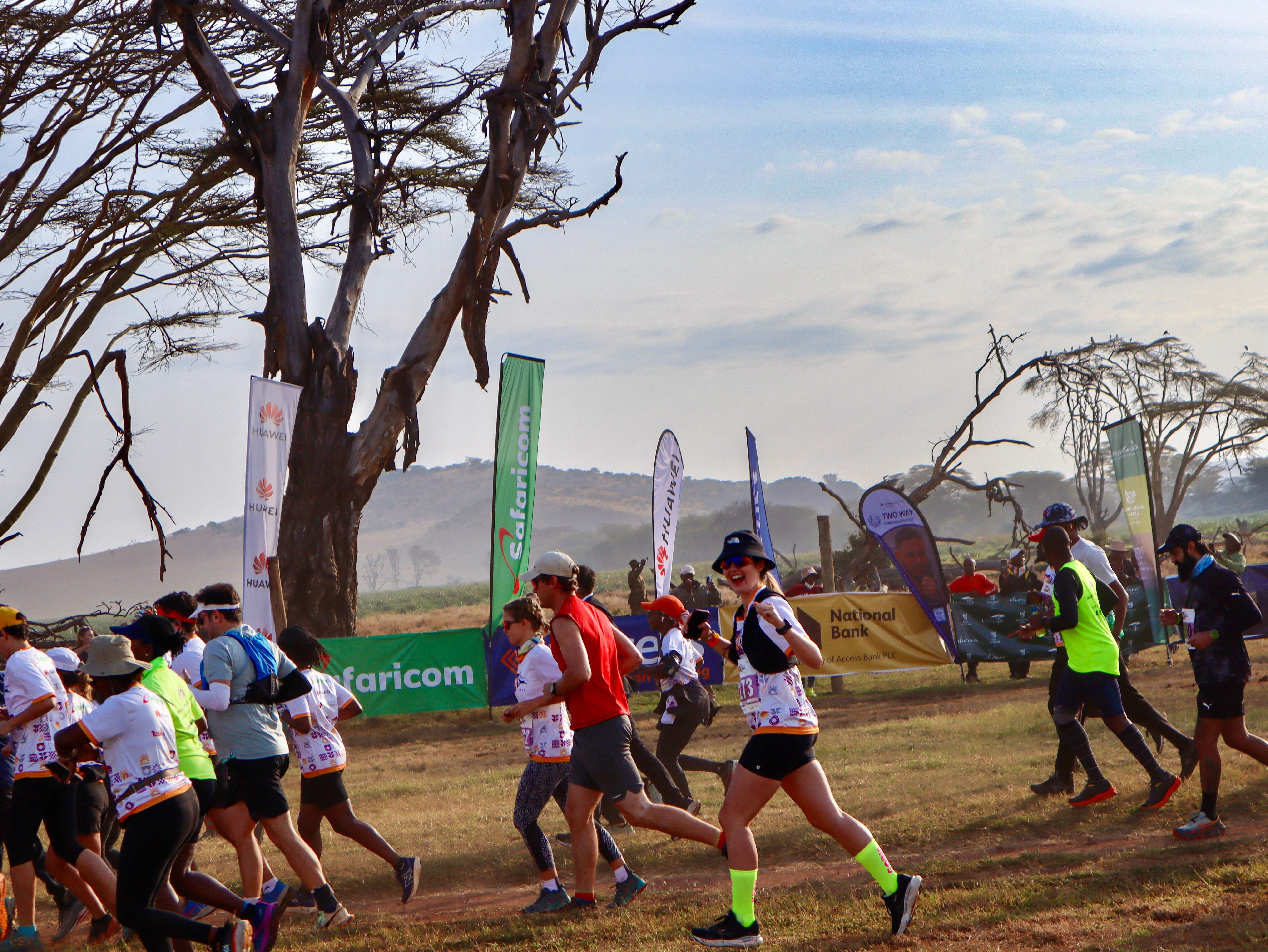 Isabella crossing the start line of the Lewa Safari Marathon