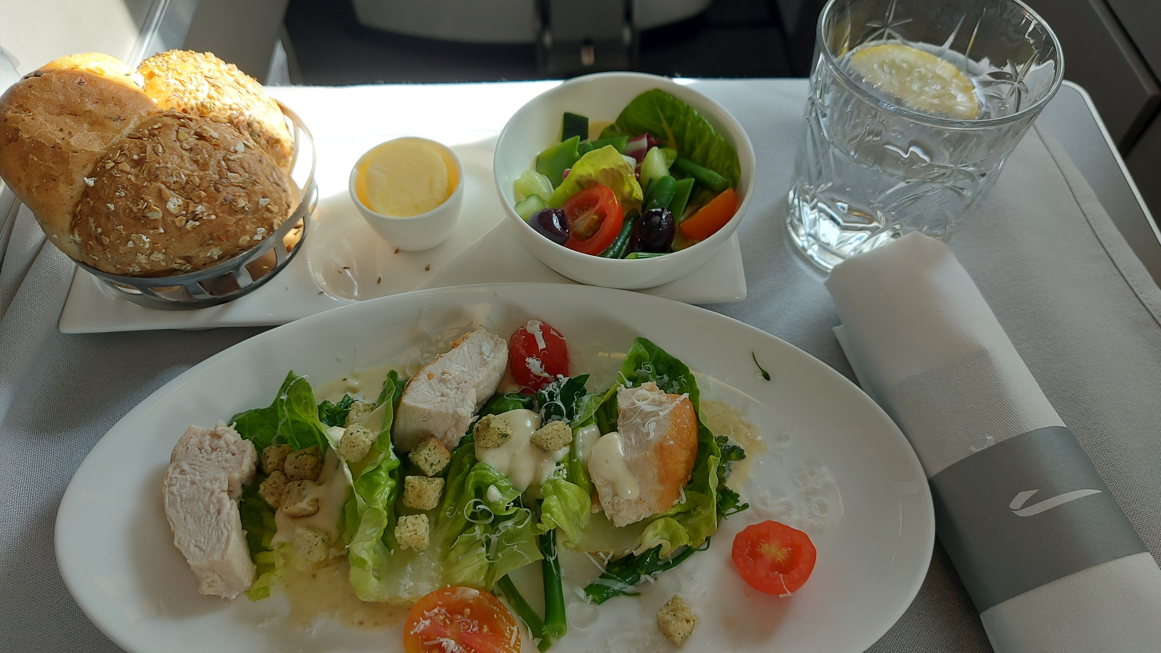 For his lunch starter, Ted enjoys a chicken caesar salad with oven-dried cherry tomatoes and salted croutons