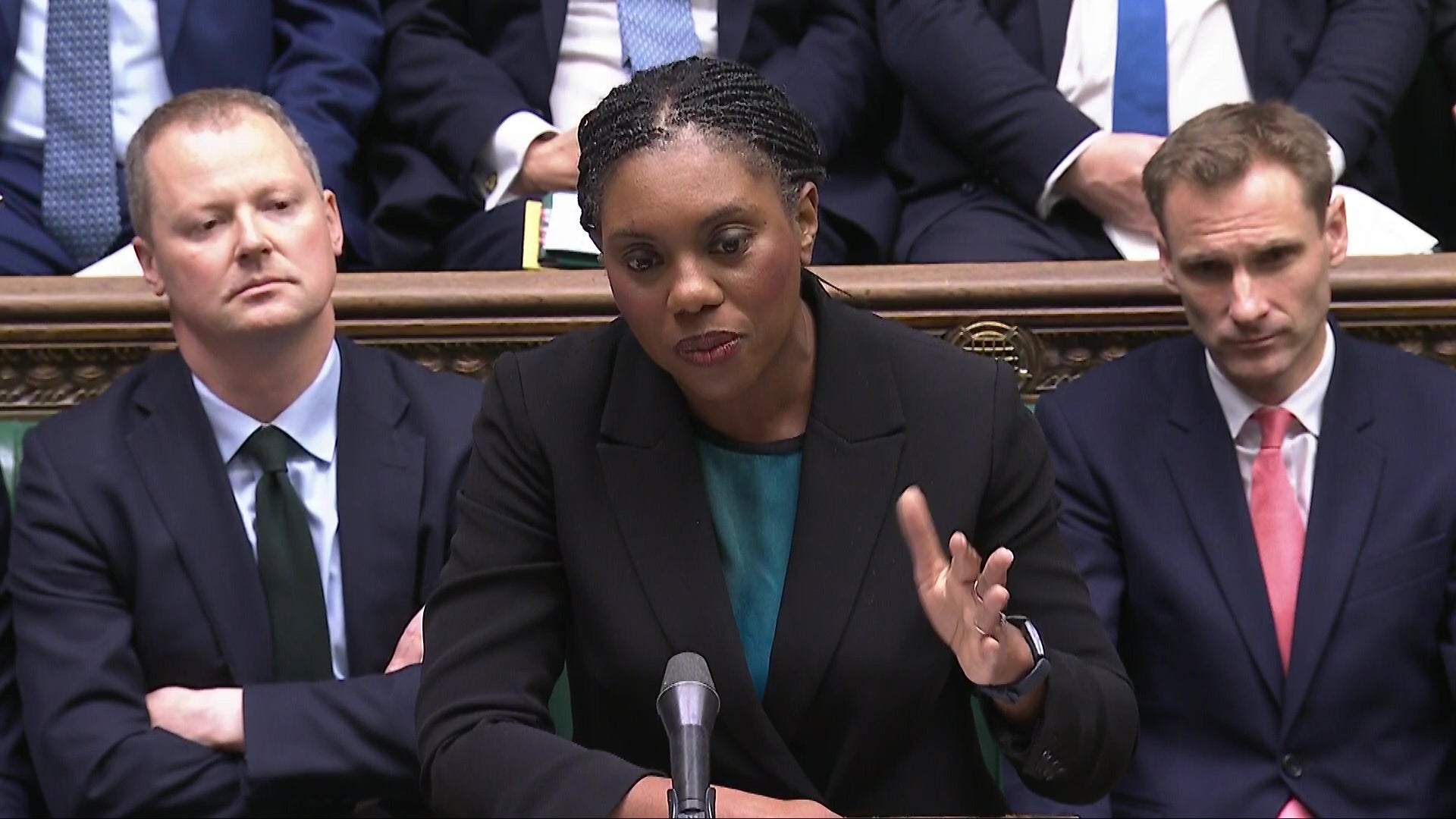 Badenoch used all six questions to probe the prime minister on the trial