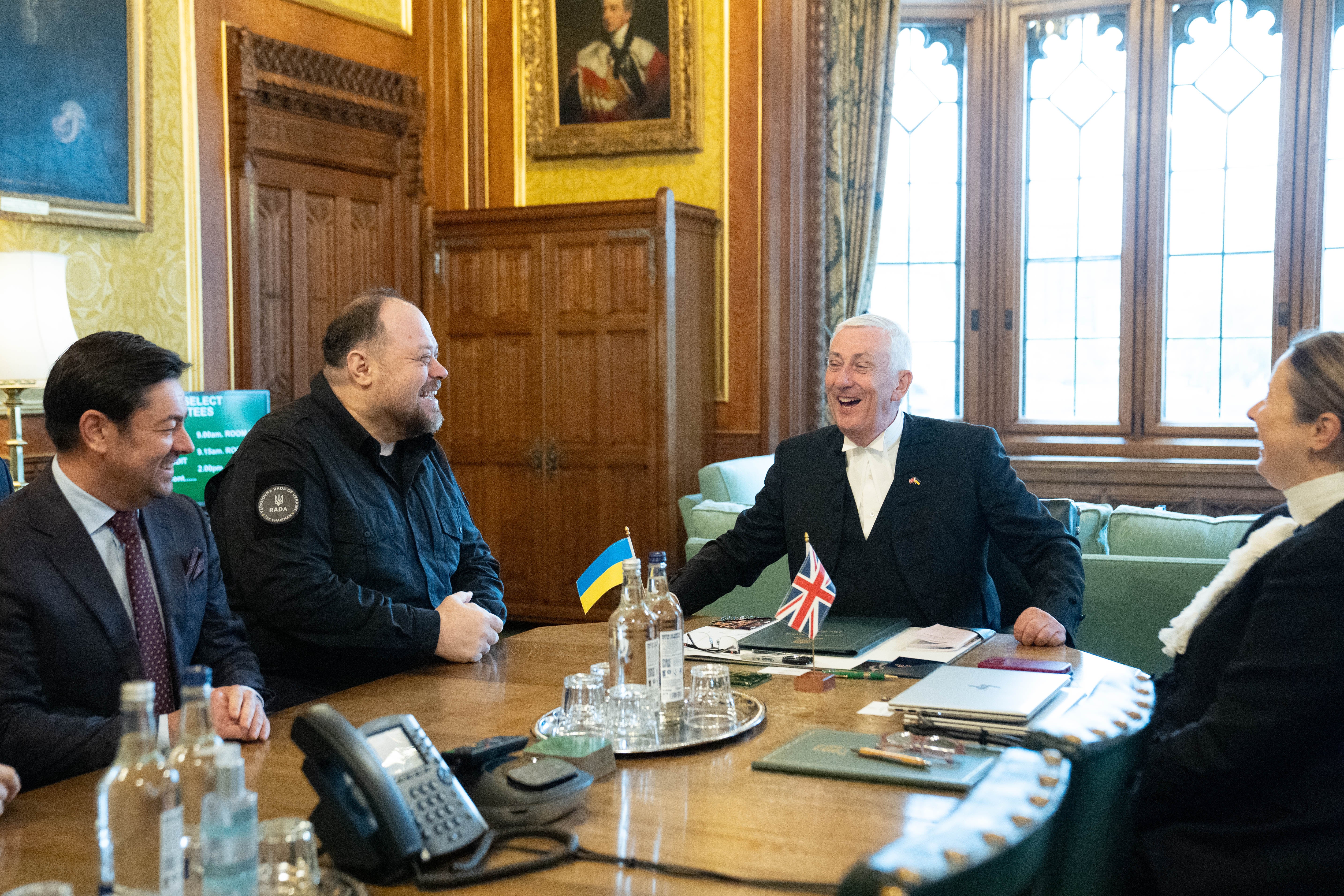 Ruslan Stefanchuk, chair of Ukraine’s parliament, meets with Commons speaker Lindsay Hoyle