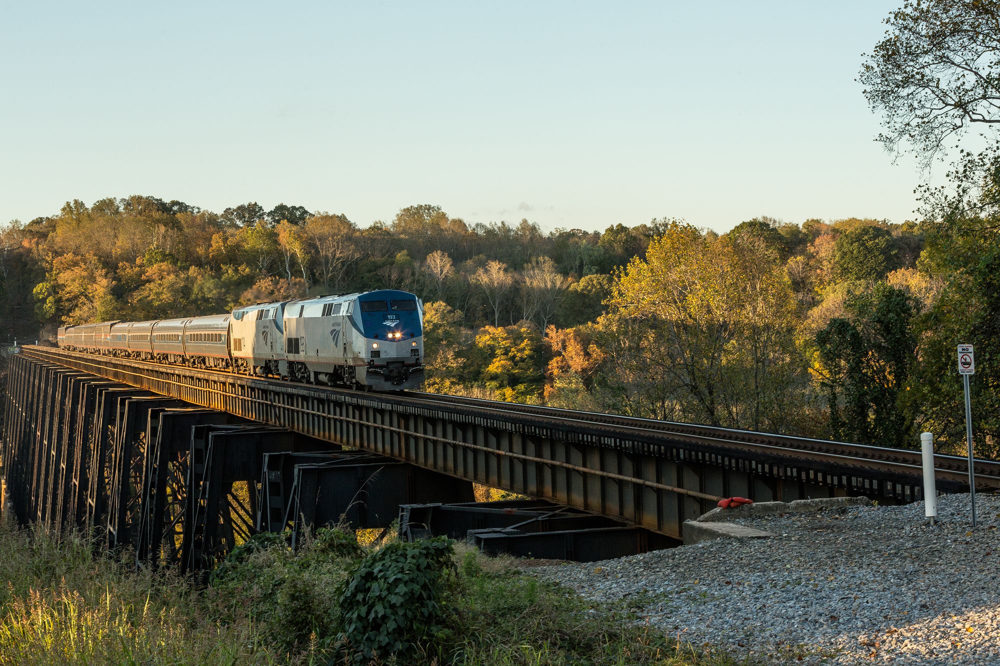 The Amtrak Crescent crossing the James River at Lynchburg, Virginia