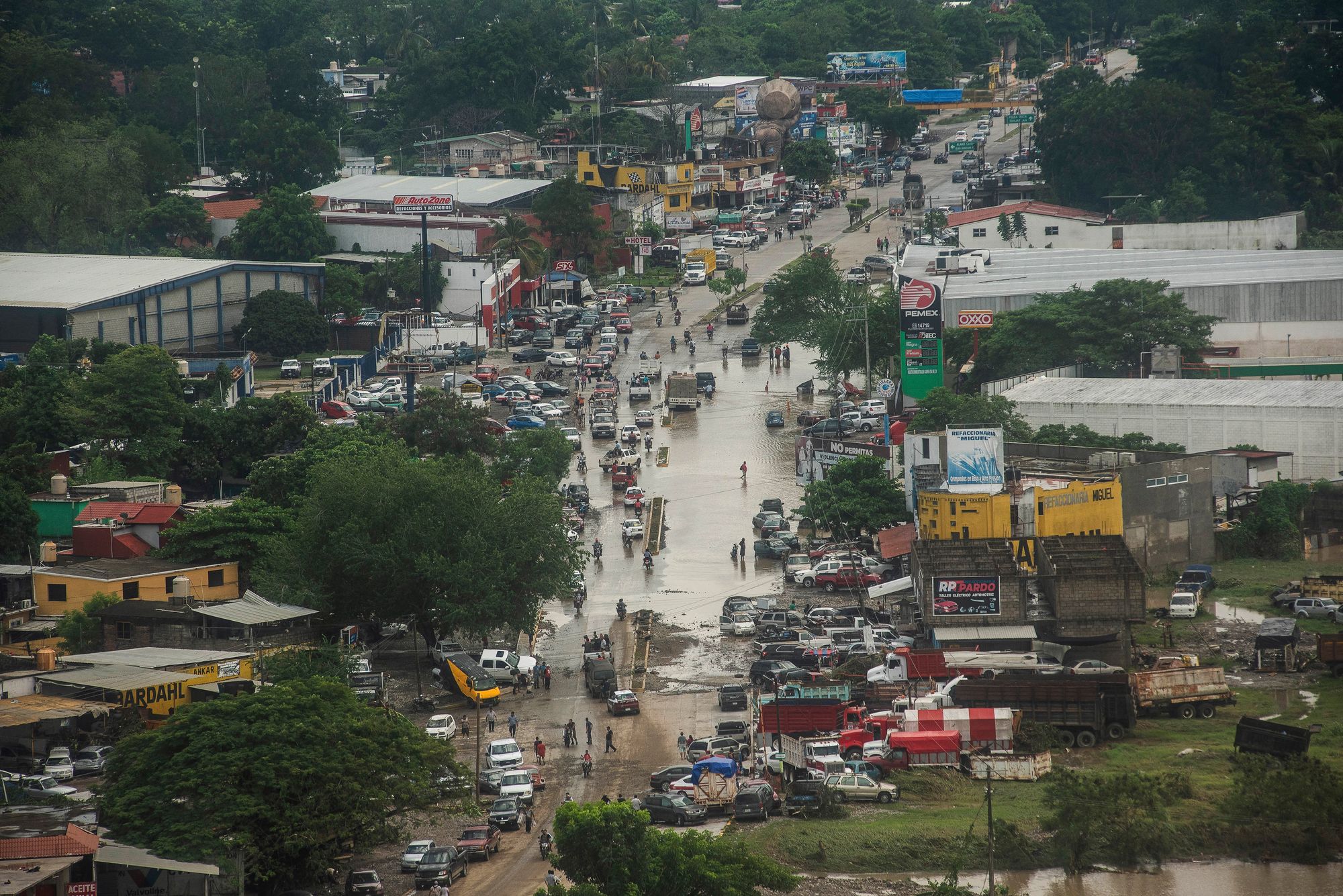 Flooded streets after heavy rains in Poza Rica, Veracruz state, Mexico, on 11 October