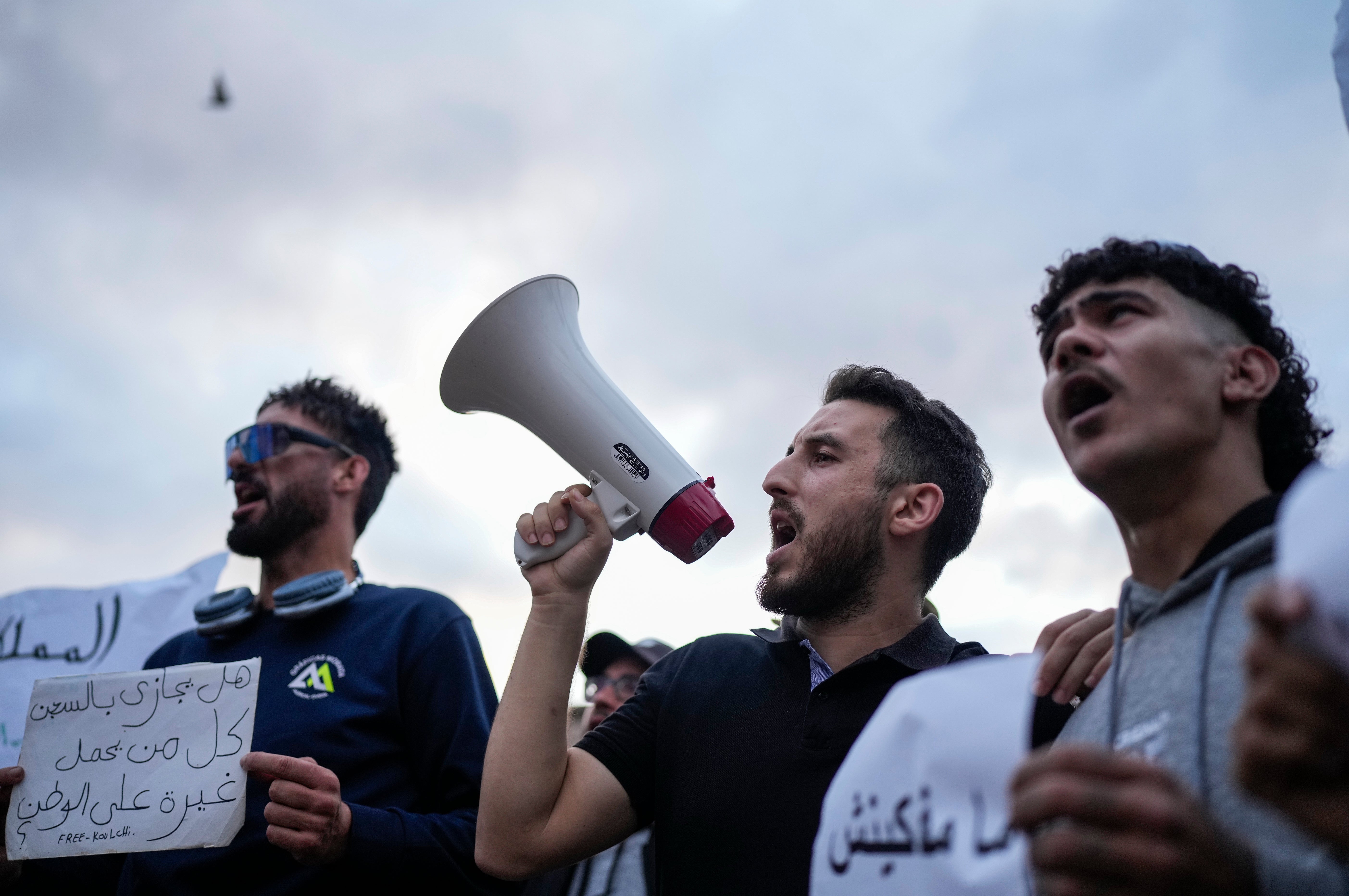People take part in a youth-led protest against corruption and calling for education and healthcare reforms, in Rabat, Morocco, Thursday, Oct. 9, 2025. (AP Photo/Mosa'ab Elshamy)