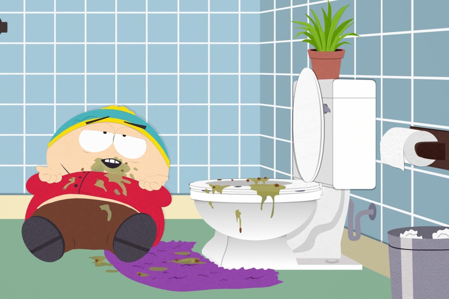 Cartman vomits with amusement after hearing the ‘67’ trend repeated in the new South Park episode 'Twisted Christian'
