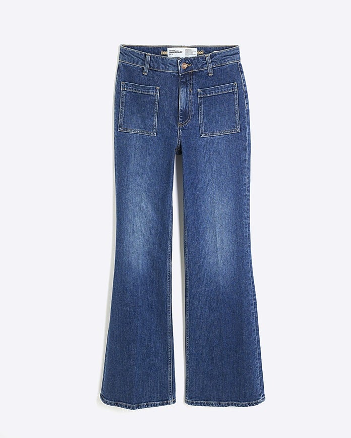 River Island Blue Denim High Rise Relaxed Flare Jeans, £52