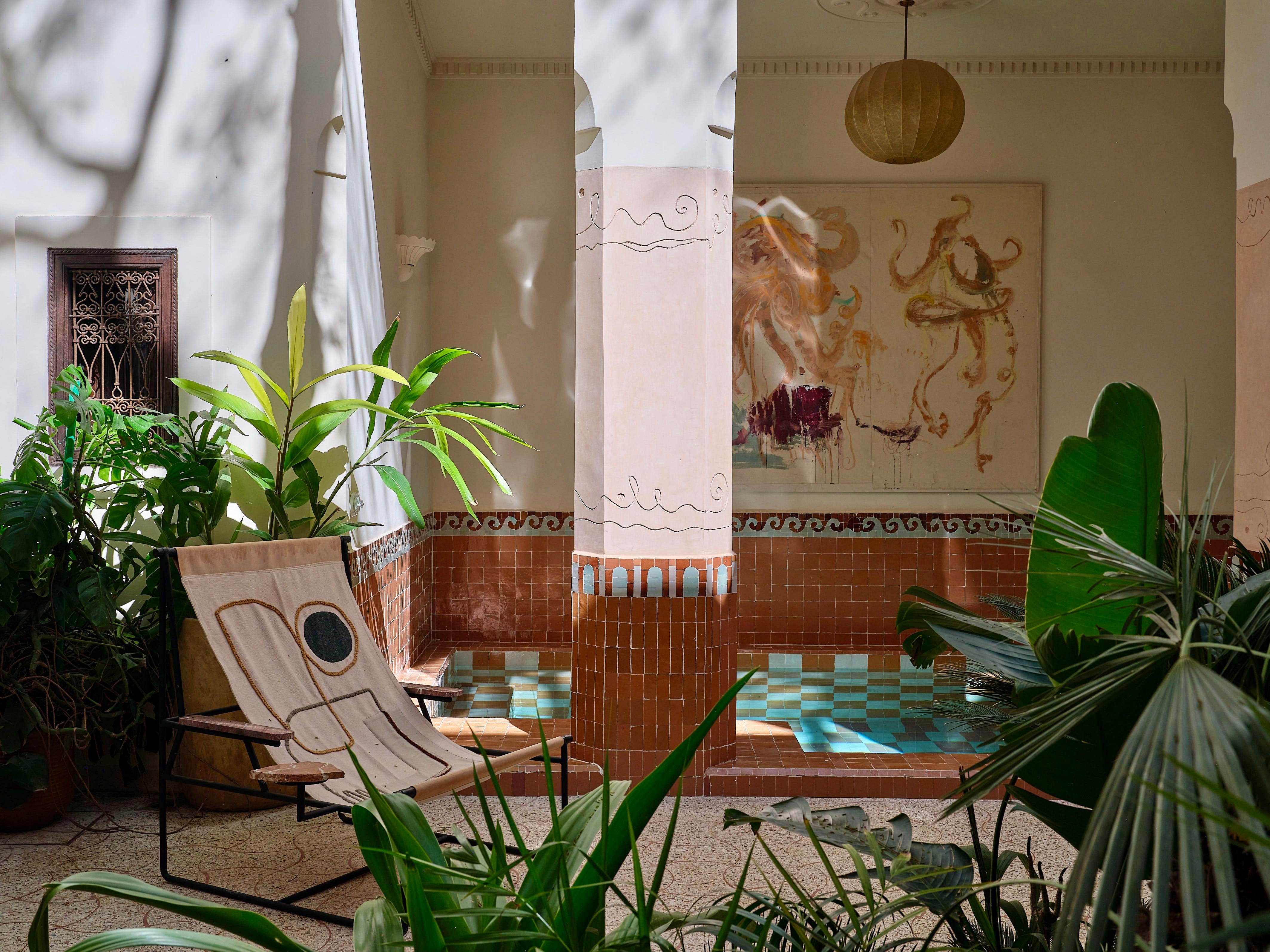 The pastel terrazzo patio is the place to catch some afternoon sun