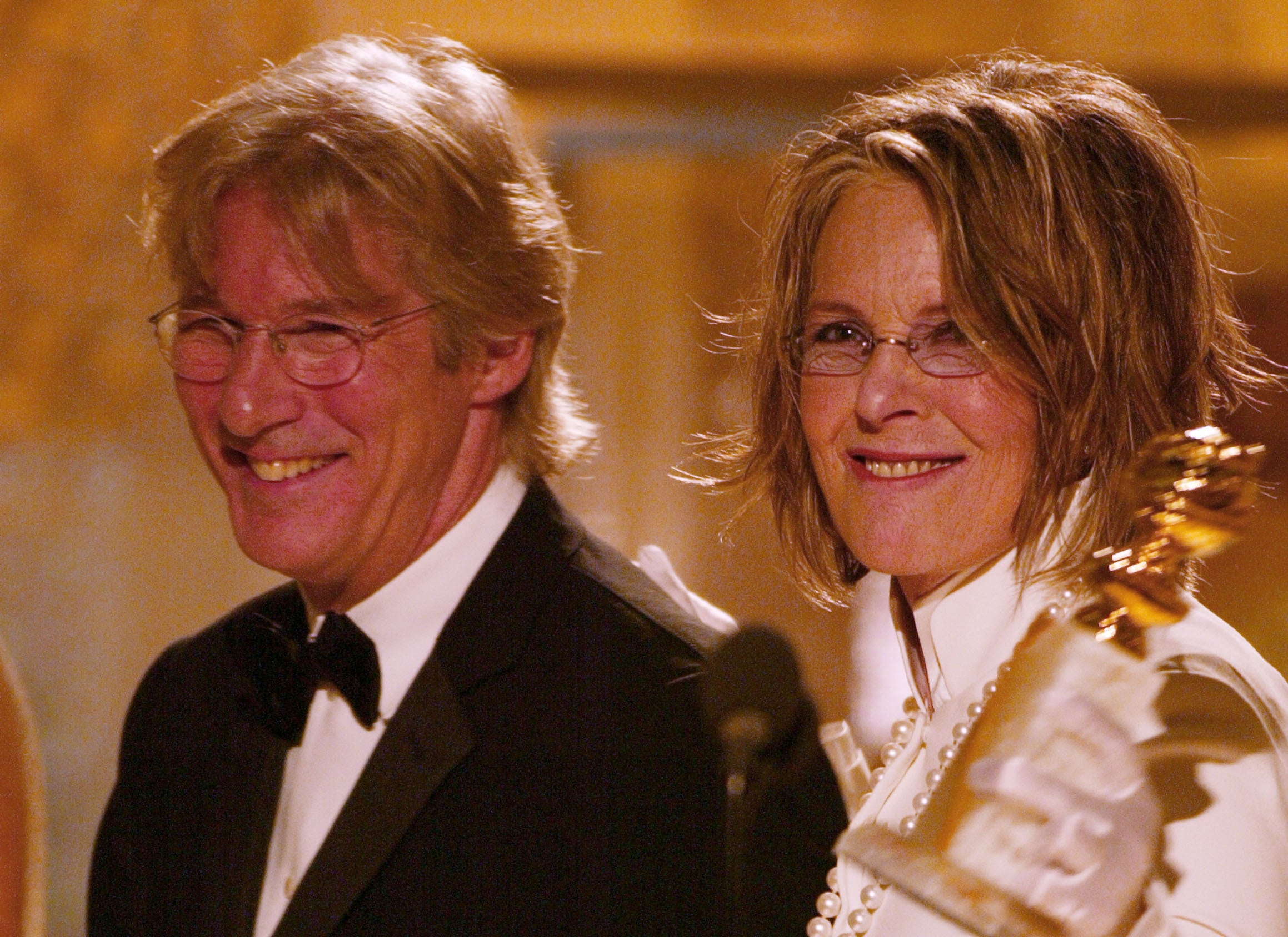 Richard Gere and Diane Keaton pictured in 2004 at the Golden Globe Awards, where Keaton won for Best Performance by an Actress in a Comedy or Musical