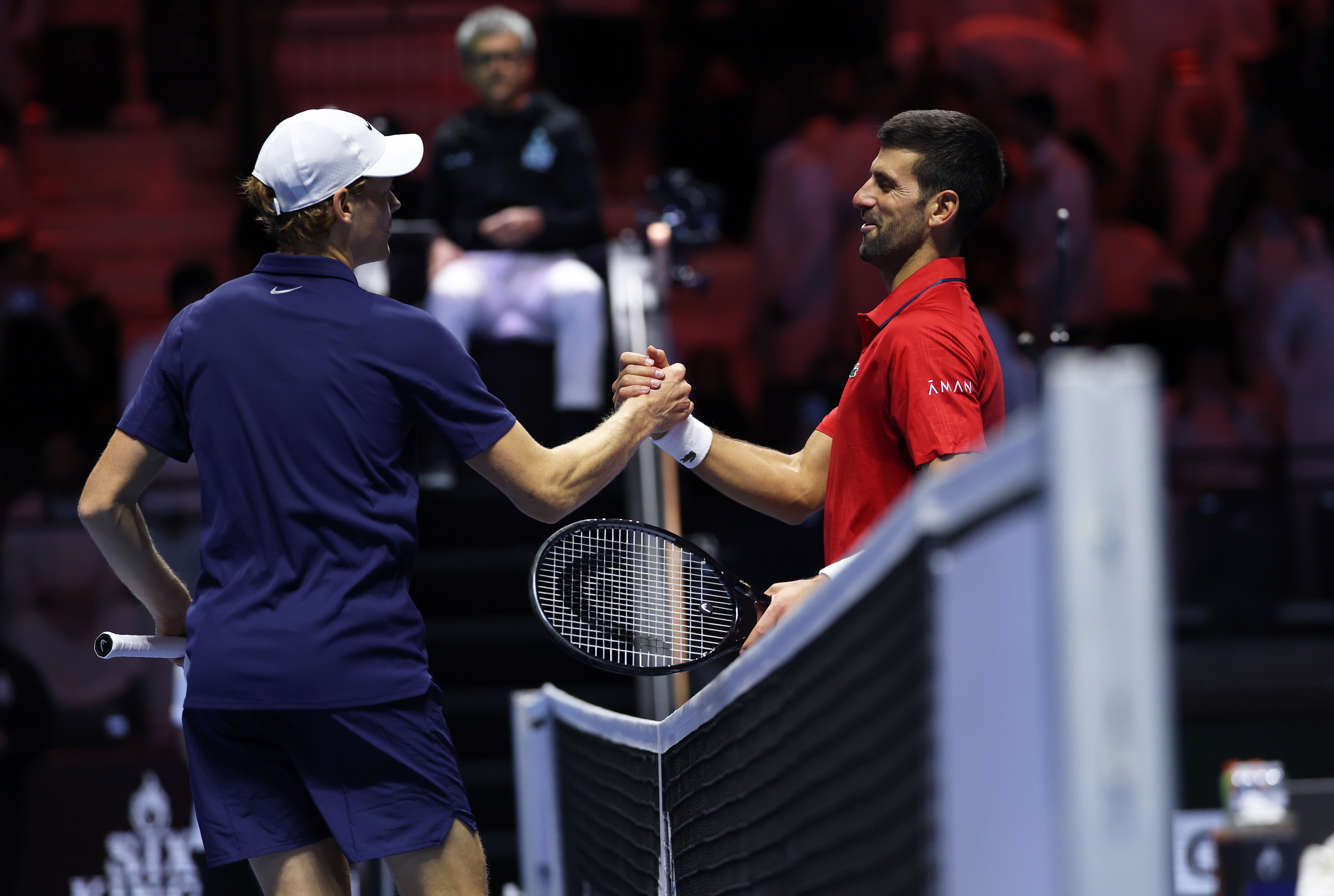 Djokovic was thrashed as Sinner won 6-4 6-2 in their Six Kings Slam semi-final