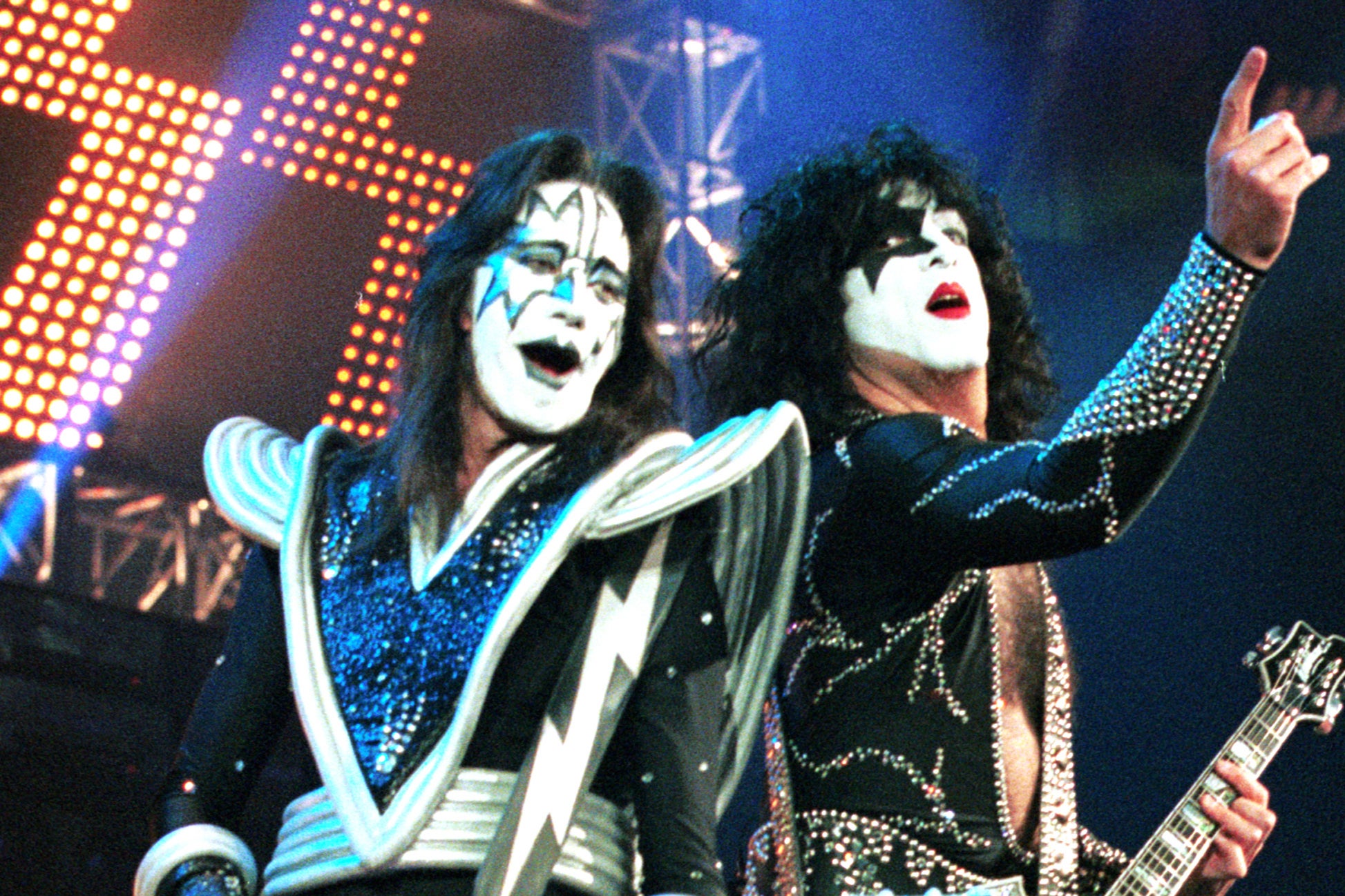 Ace Frehley and singer Paul Stanley of Kiss performing in New Jersey in June 2000