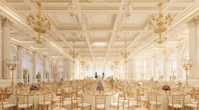 Concept art of the White House ballroom project. It is expected to hold 650 seated guests once completed