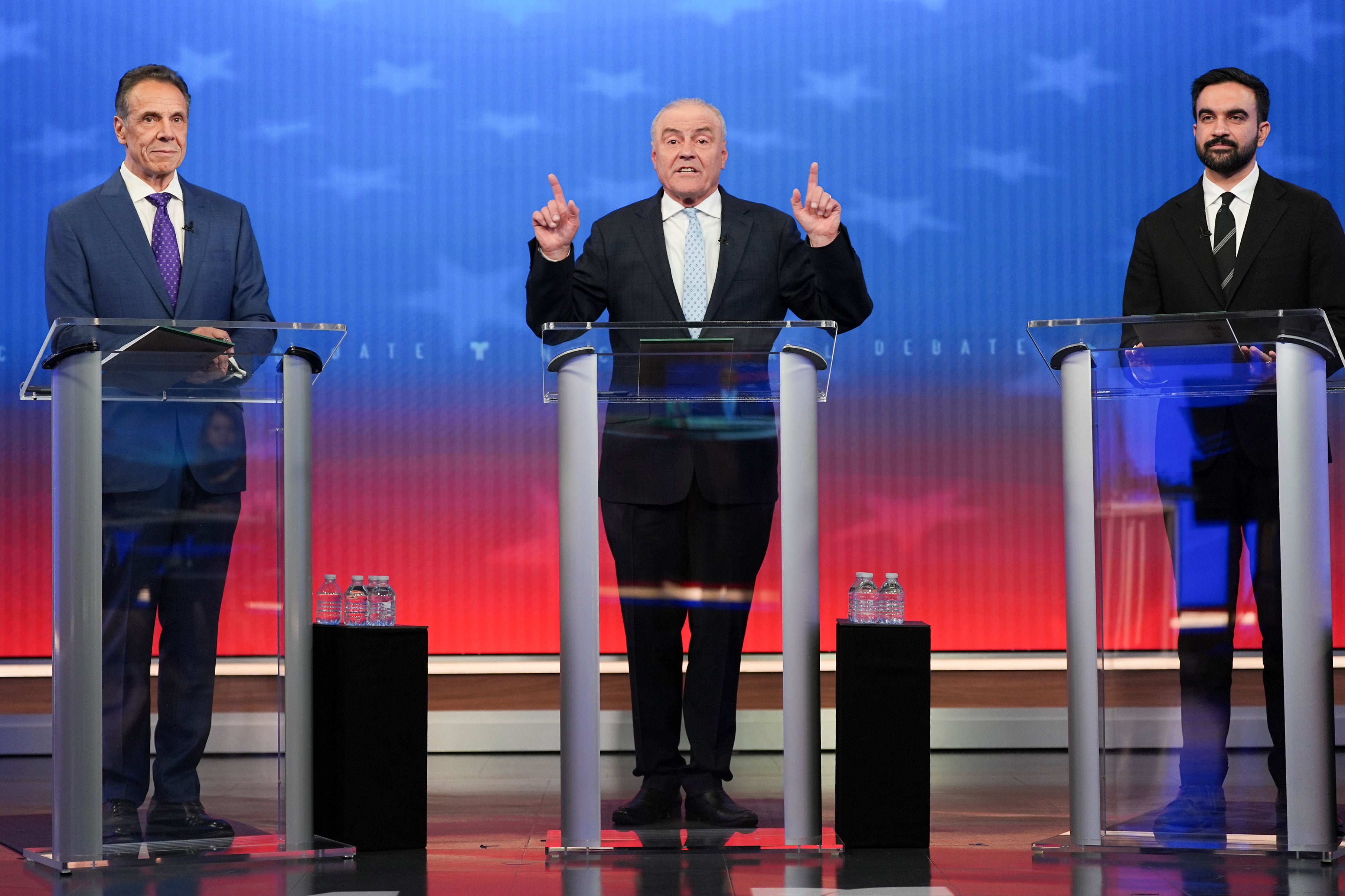 Andrew Cuomo, Curtis Sliwa and Zohran Mamdani on the debate stage at NBC Studios in New York City on Thursday October 16 2025