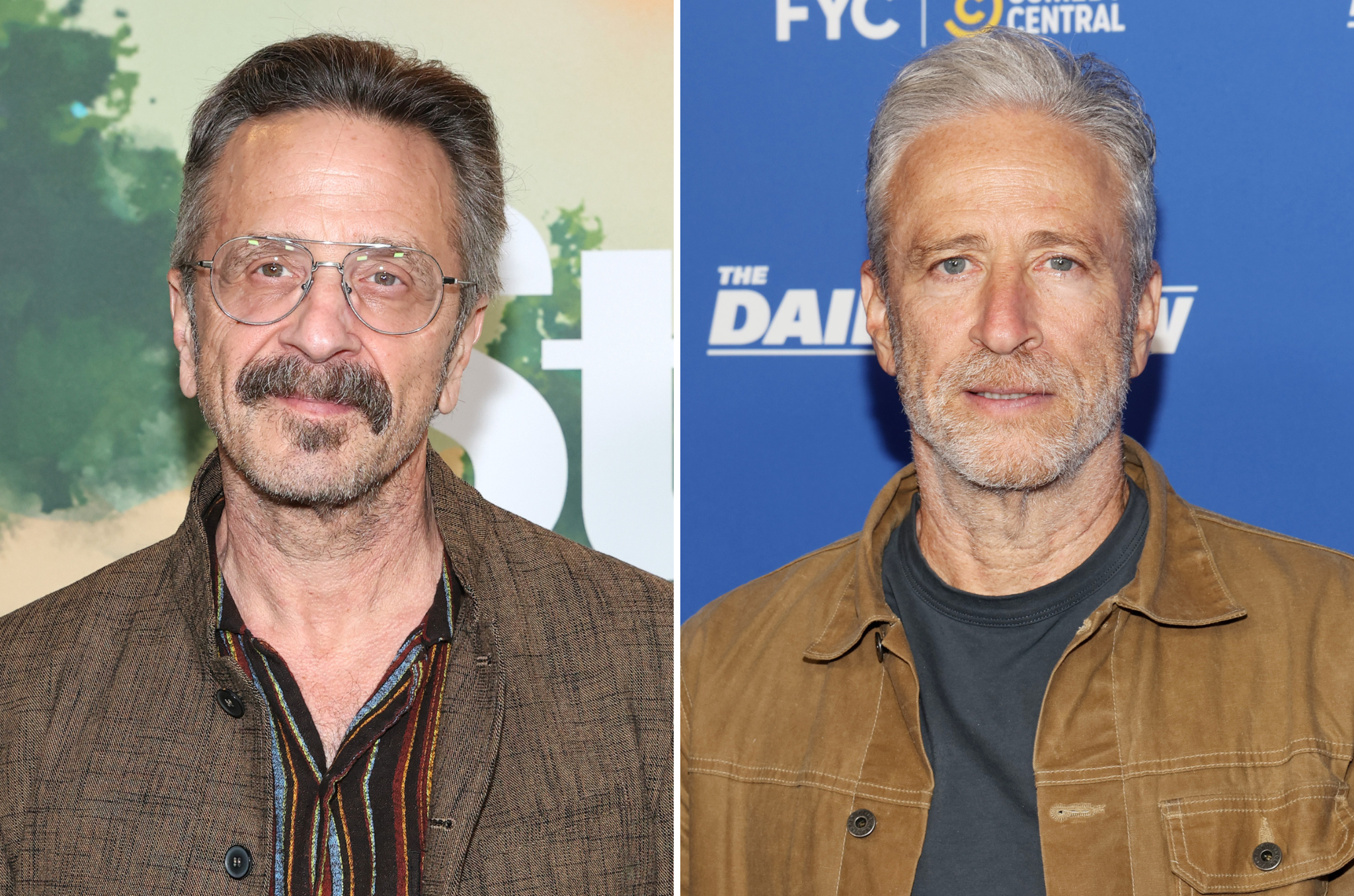 Marc Maron (left) has had a longstanding rivalry with Jon Stewart (right) that dates back to the Nineties, when they were both coming up in the comedy scene