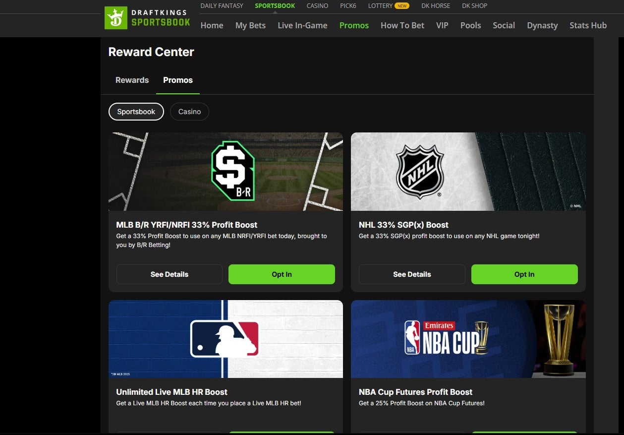DraftKings do a good job of refreshing its promo section on a daily basid