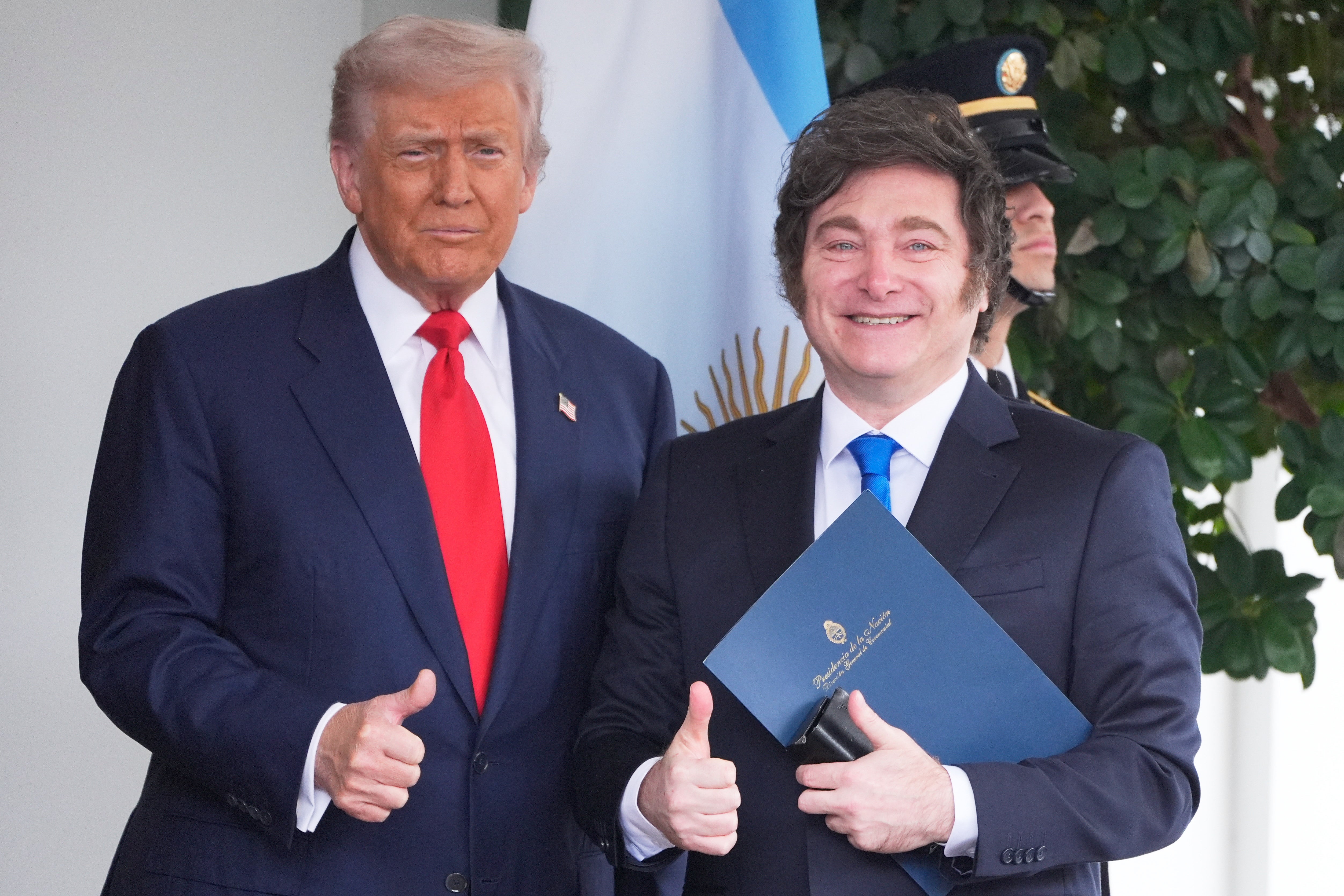 Argentina President Javier Milei, pictured with President Donald Trump at the White House last, also promoted one of the defendants’ memecoins