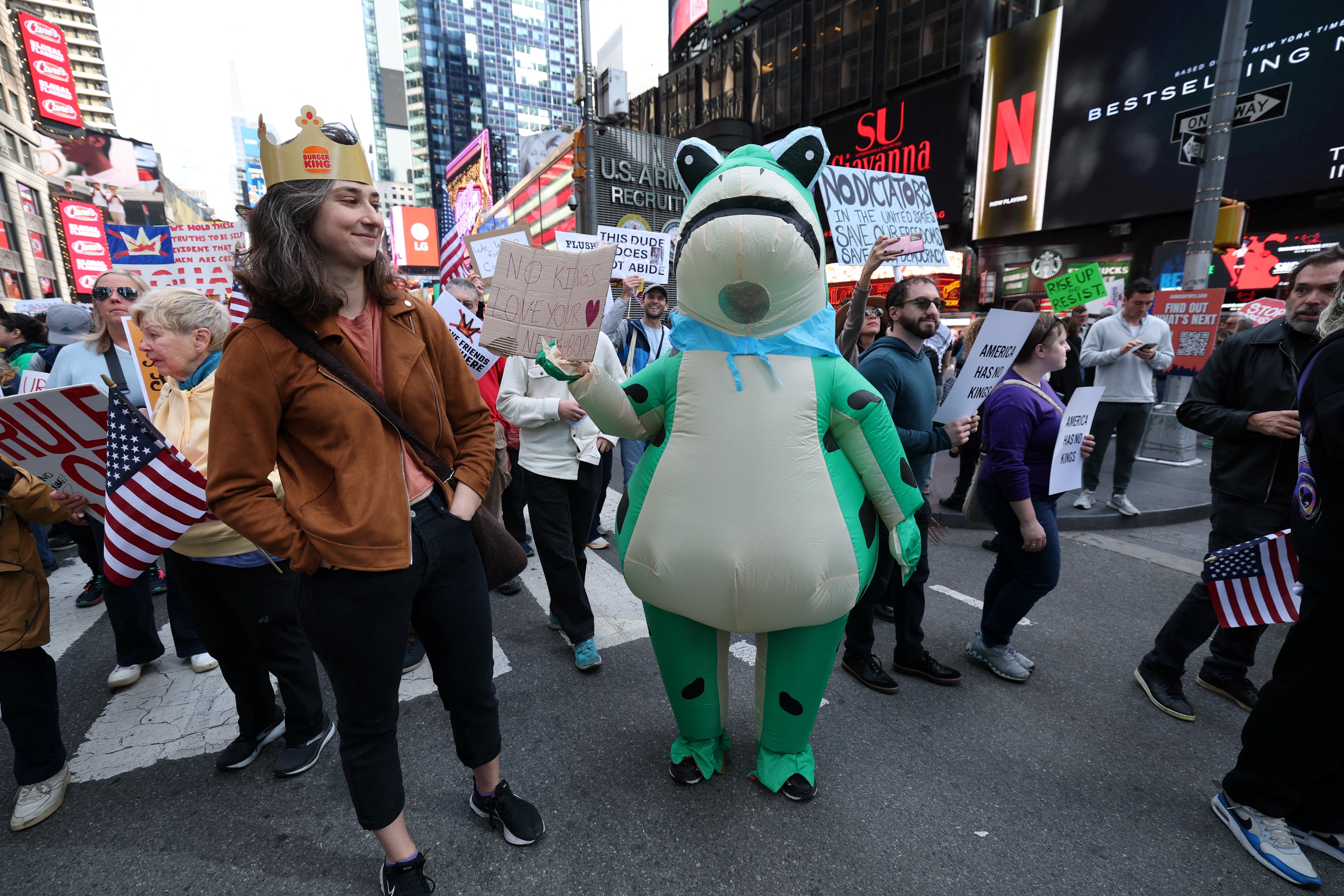 There were a number of people in frog costumes, including this protester in San Francisco, California