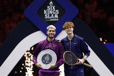 Six Kings Slam live: Sinner takes down Alcaraz to win $6m final after shock Djokovic retirement