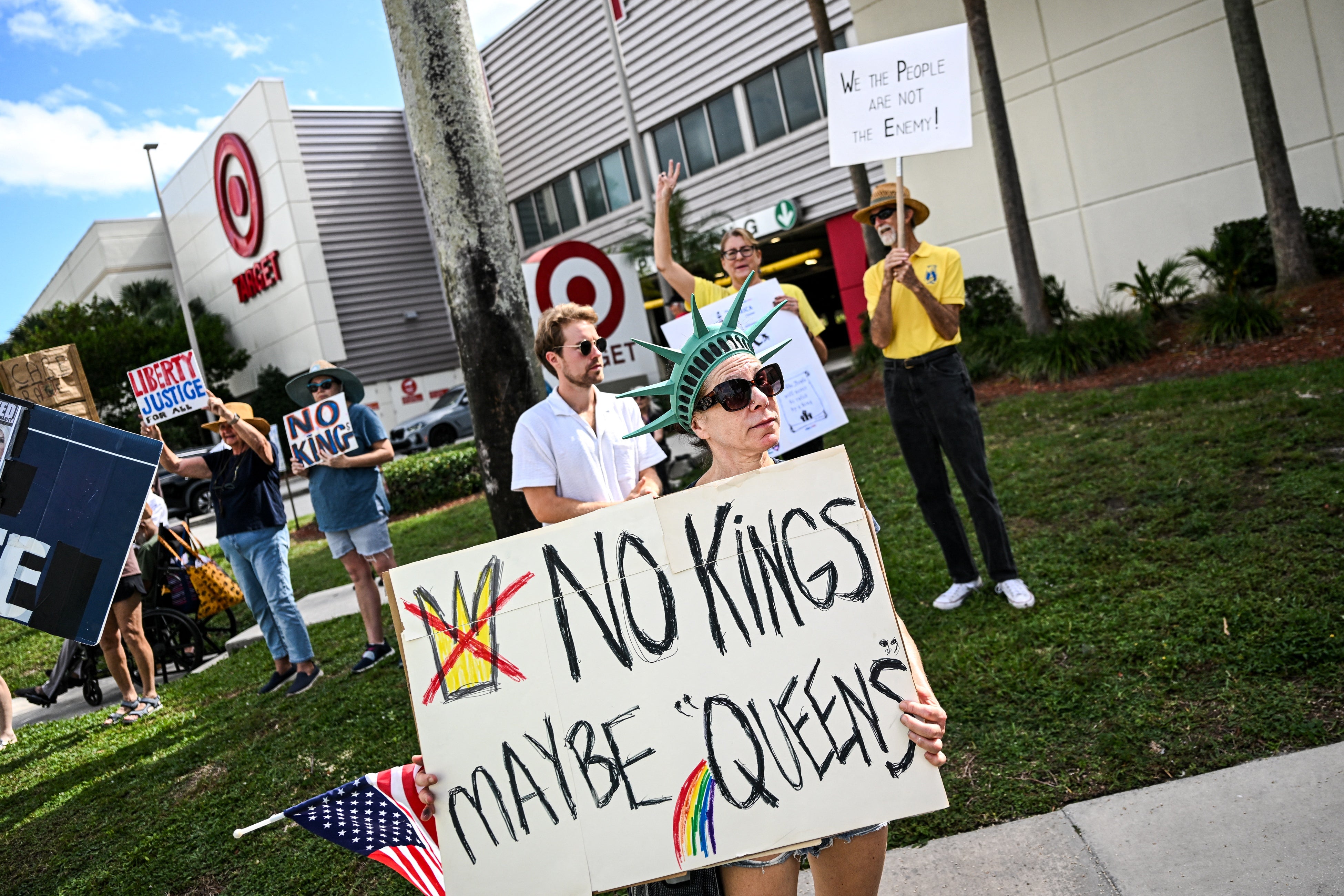 People participating in the ‘No Kings’ protests in West Palm Beach, Florida