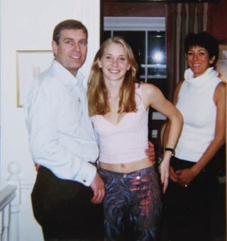 Andrew with Virginia Giuffre and Ghislaine Maxwell (US Department of Justice/PA)
