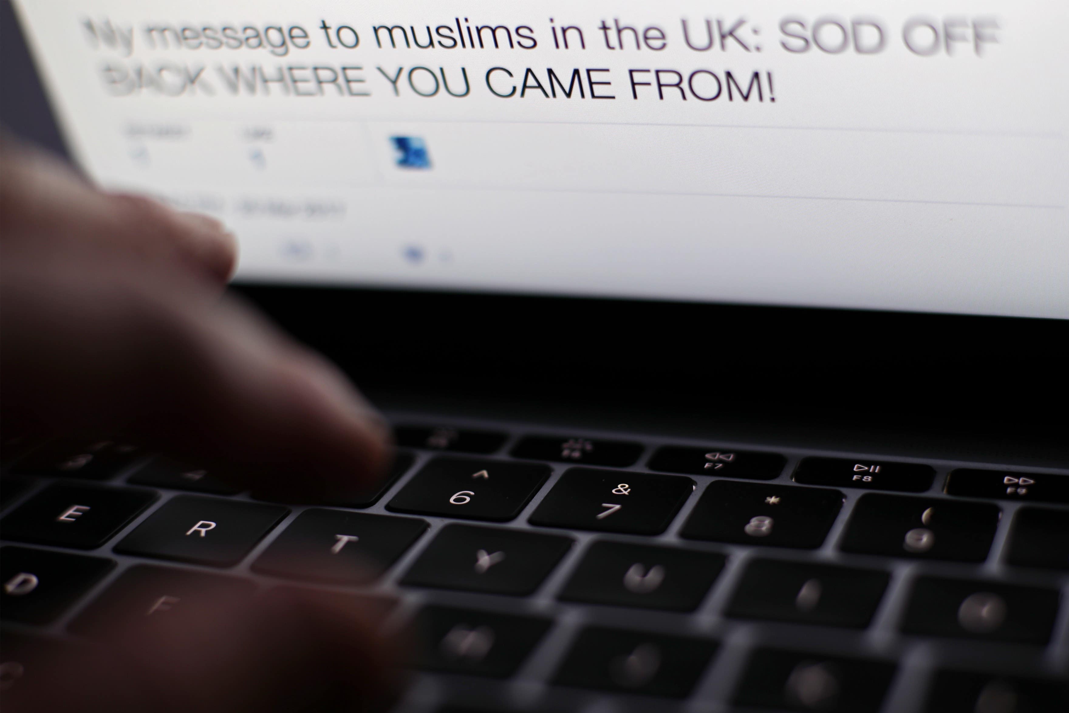 An anti-Muslim tweet on a laptop screen (Yui Mok/PA)