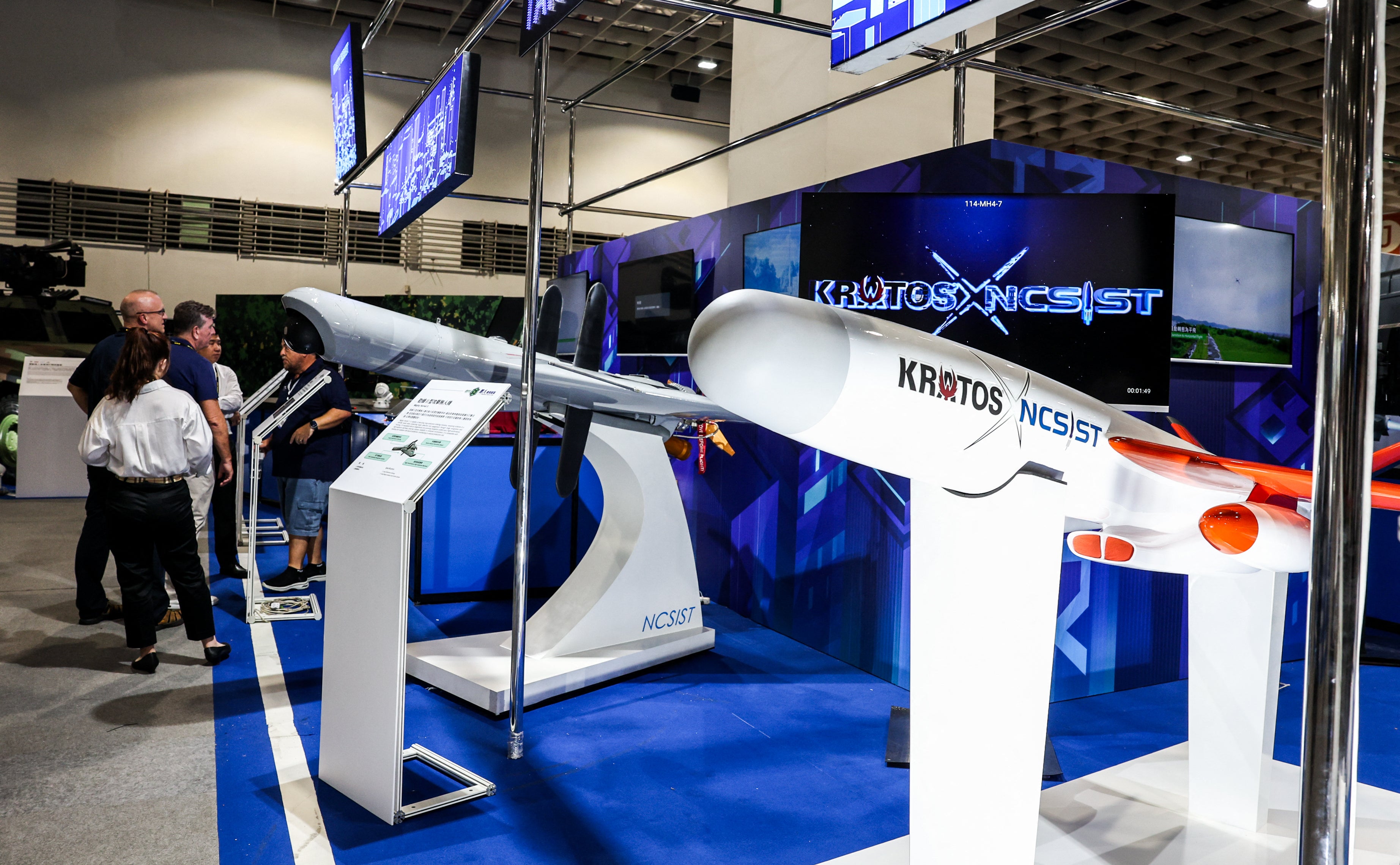 'Mighty Hornet' high-speed attack drones, co-developed by the US tech company Kratos, are proudly shown off at a defense tech exhibition in Taipei, Taiwan, September 2025