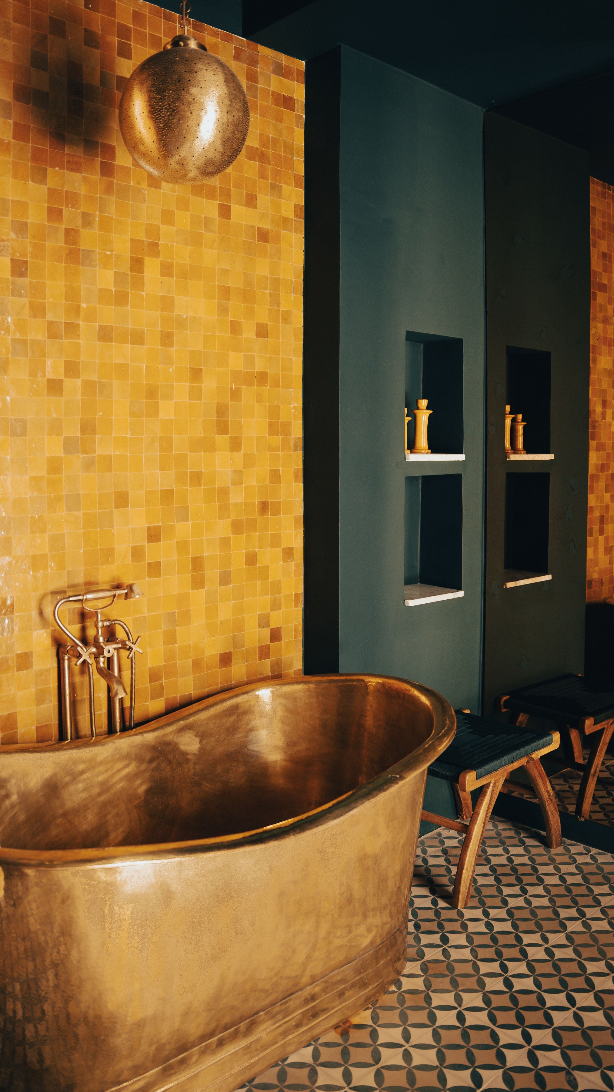 Copper baths and geometric tiles are only a few of the many luxury features of this riad