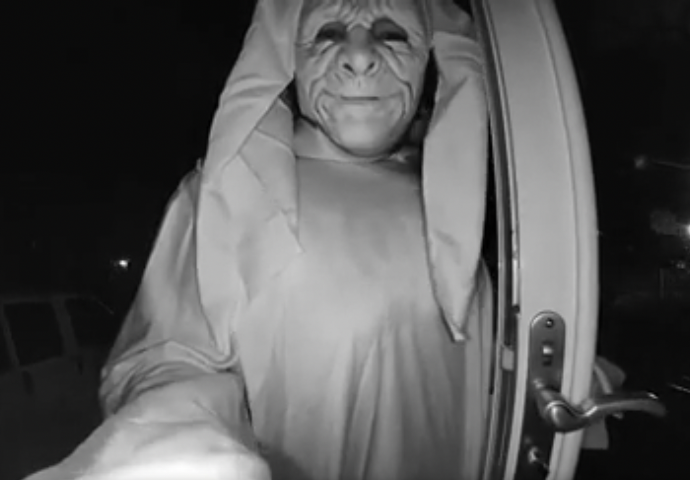 The trio are heard making threats on chilling Ring camera footage