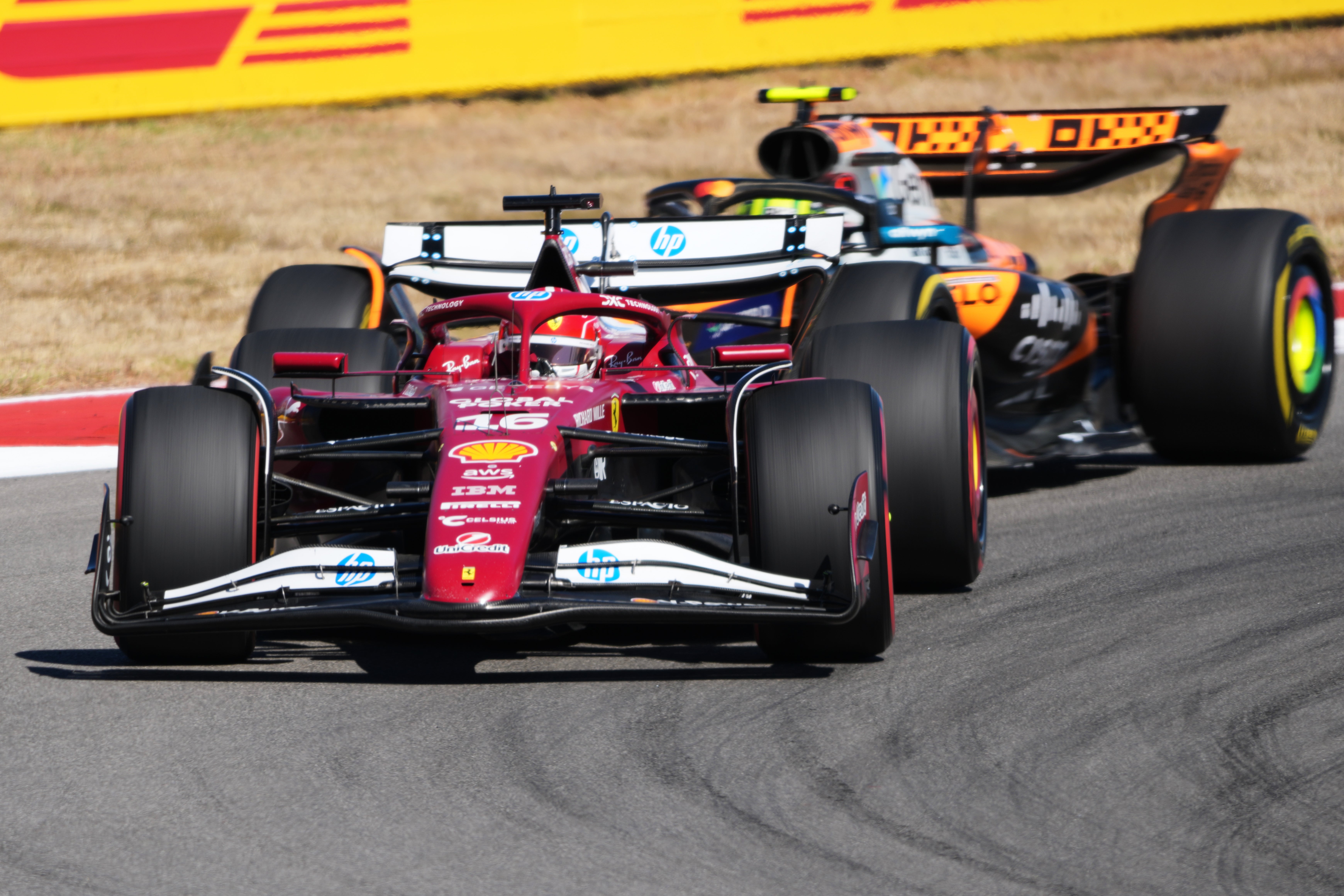 Charles Leclerc battled hard to keep second from Lando Norris but the Brit eventually prevailed