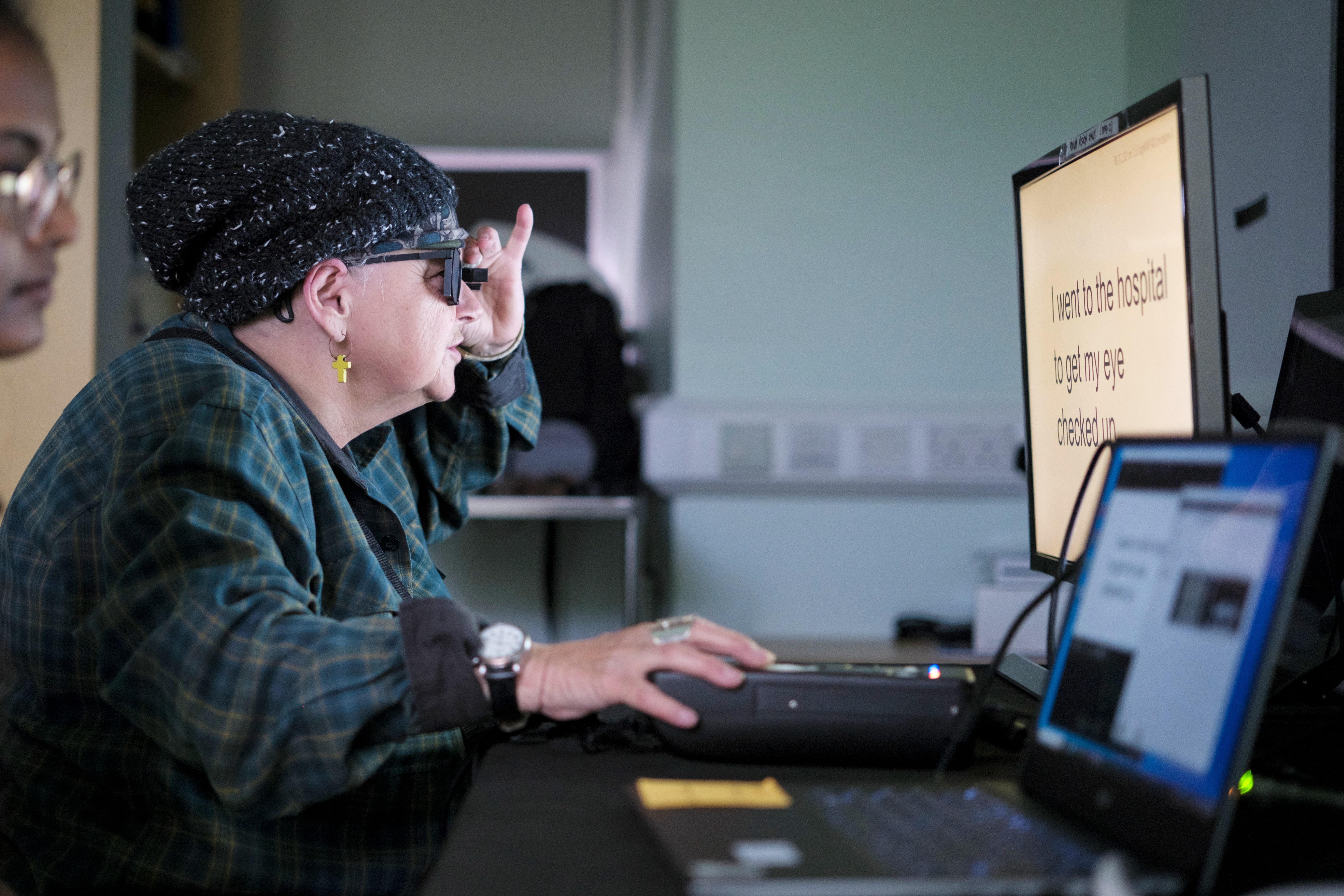 Sheila Irvine undergoes training after having the pioneering eye implant