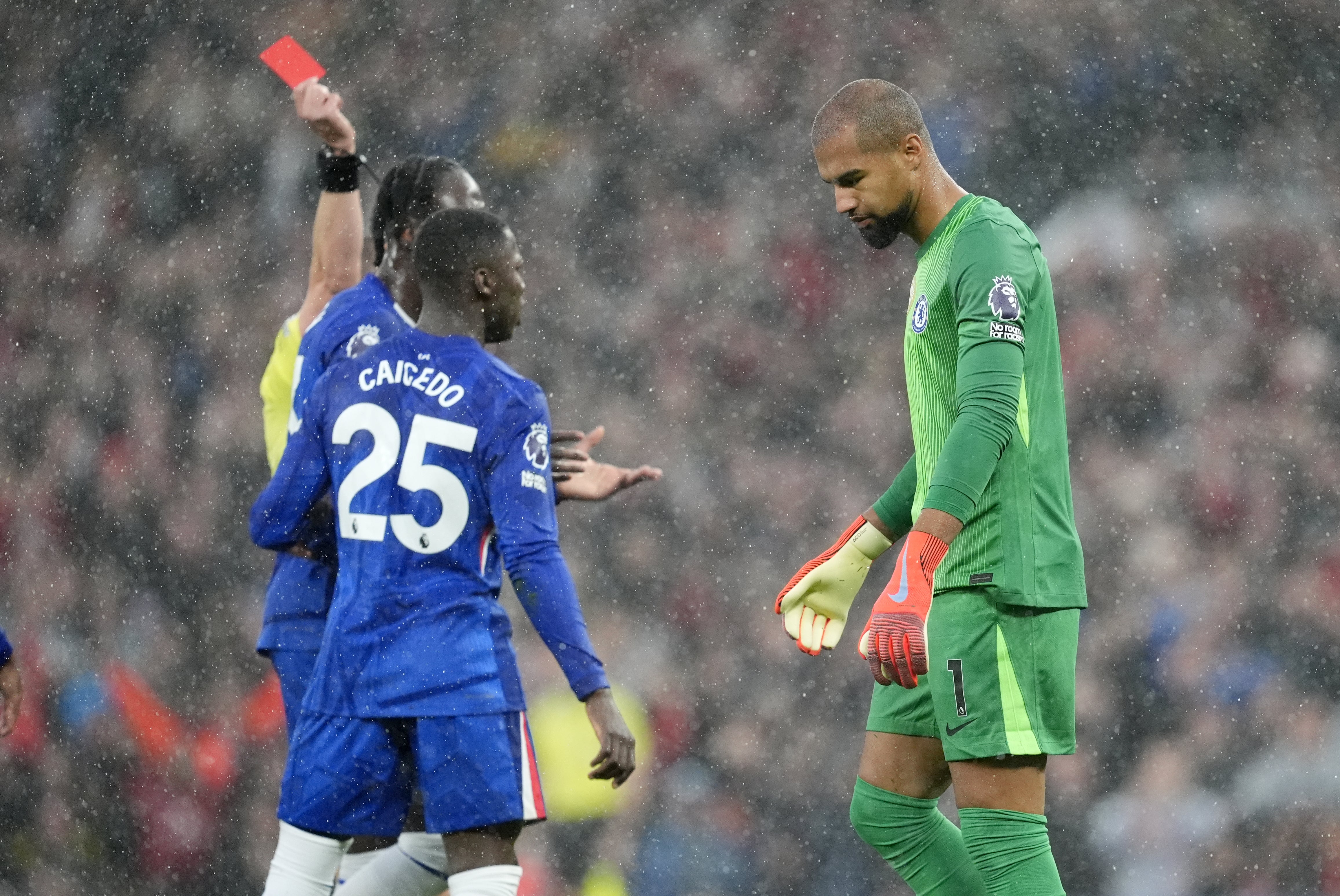 Chelsea goalkeeper Robert Sanchez was sent off at Manchester United last month