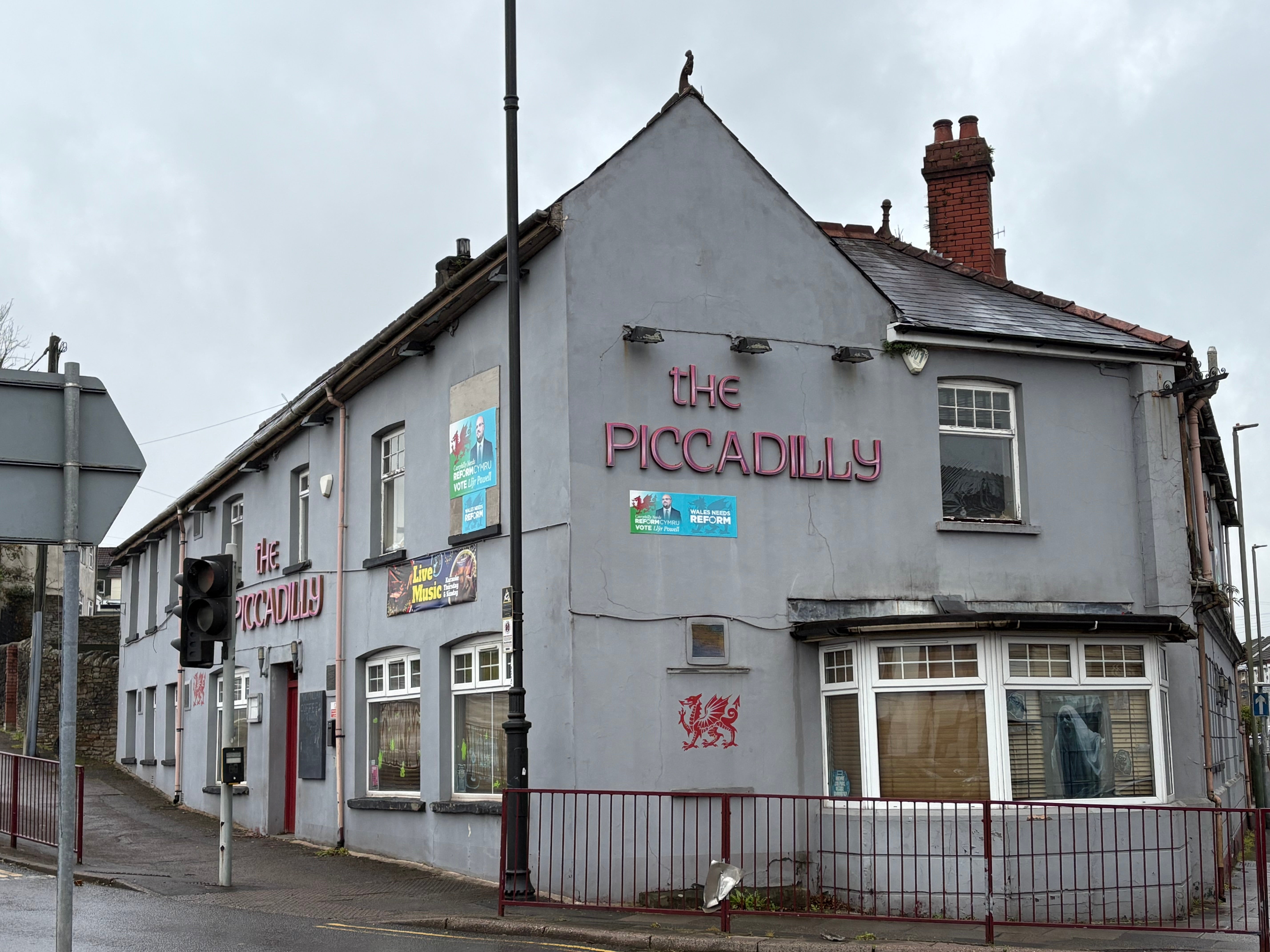 The Piccadilly pub has decked itself in posters calling for voters to support Reform UK