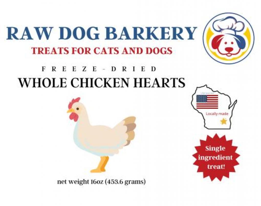 Raw Dog Barkery is voluntarily recalling specific lots of its freeze-dried whole chicken hearts