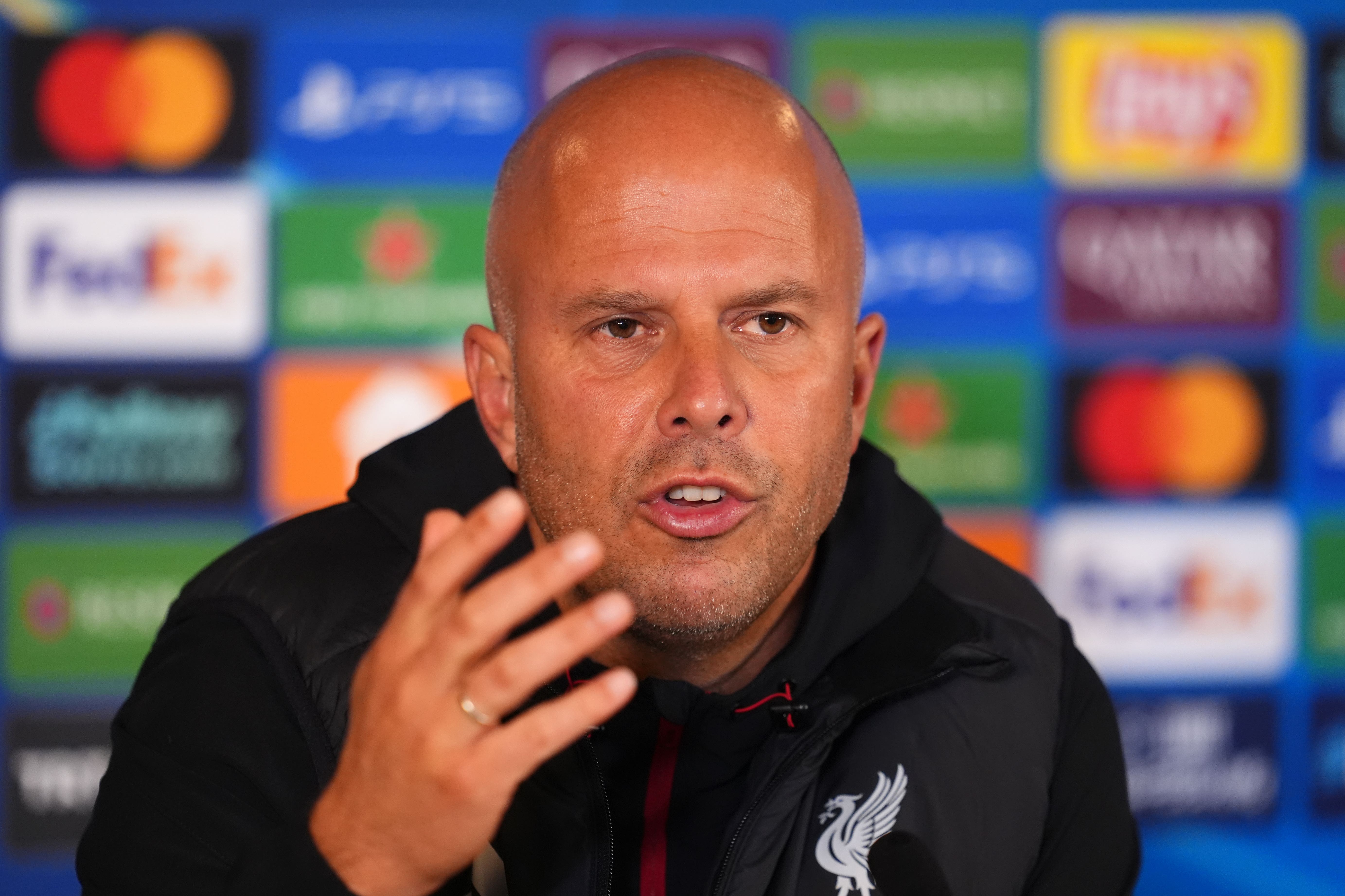 Arne Slot and his side were kept waiting by a technical problem with their plane (Adam Davy/PA)