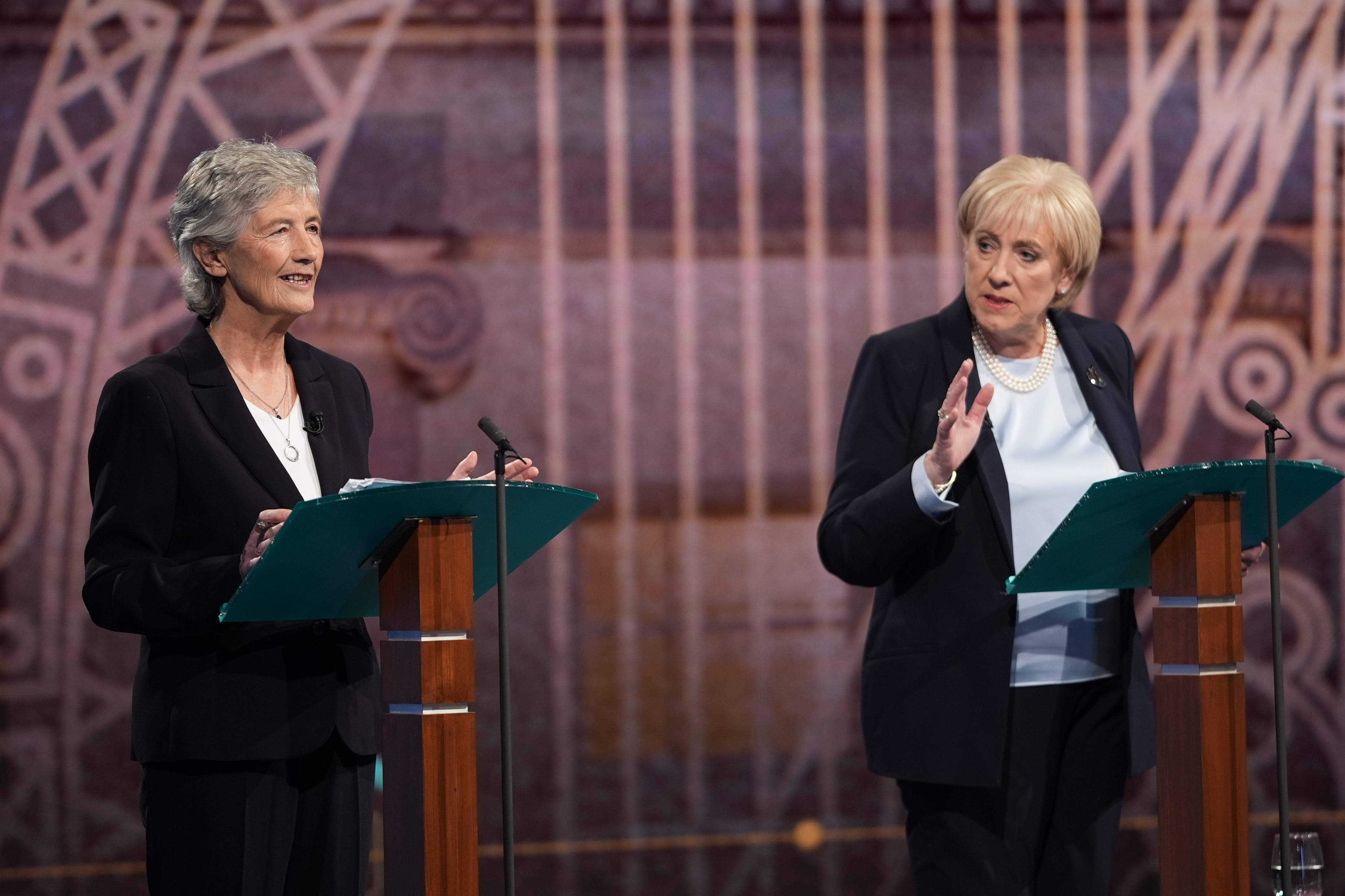 Independent candidate Catherine Connolly and Fine Gael candidate Heather Humphreys take part in the final debate (Niall Carson/PA)