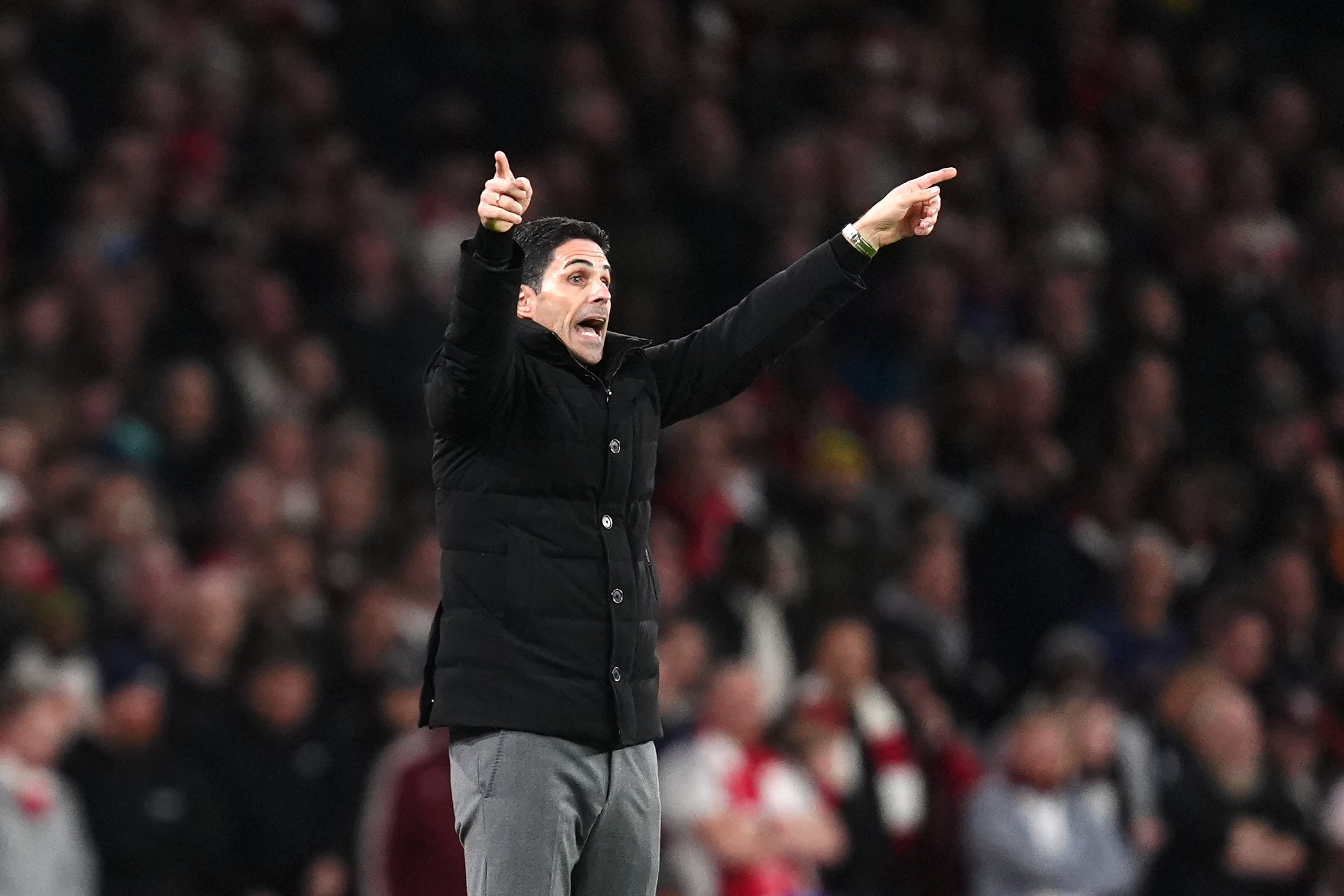Arsenal manager Mikel Arteta gestures on the touchline during the UEFA Champions League match at the Emirates Stadium, London. Picture date: Tuesday October 21, 2025.