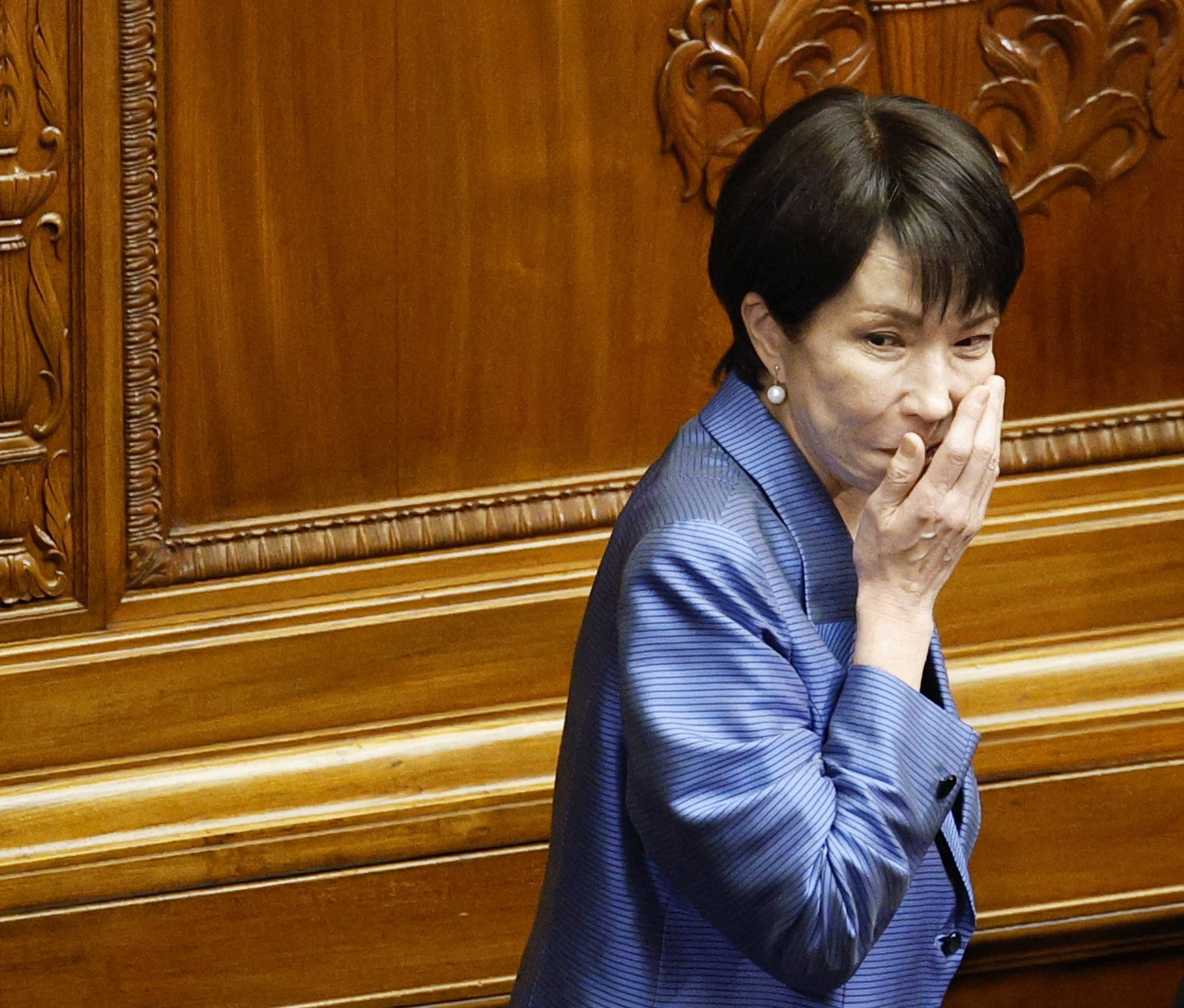 Sanae Takaichi, leader of the ruling Liberal Democratic Party, votes for Japan's new prime minister during the extraordinary session of the lower house in Tokyo, Tuesday, 21 October 2025